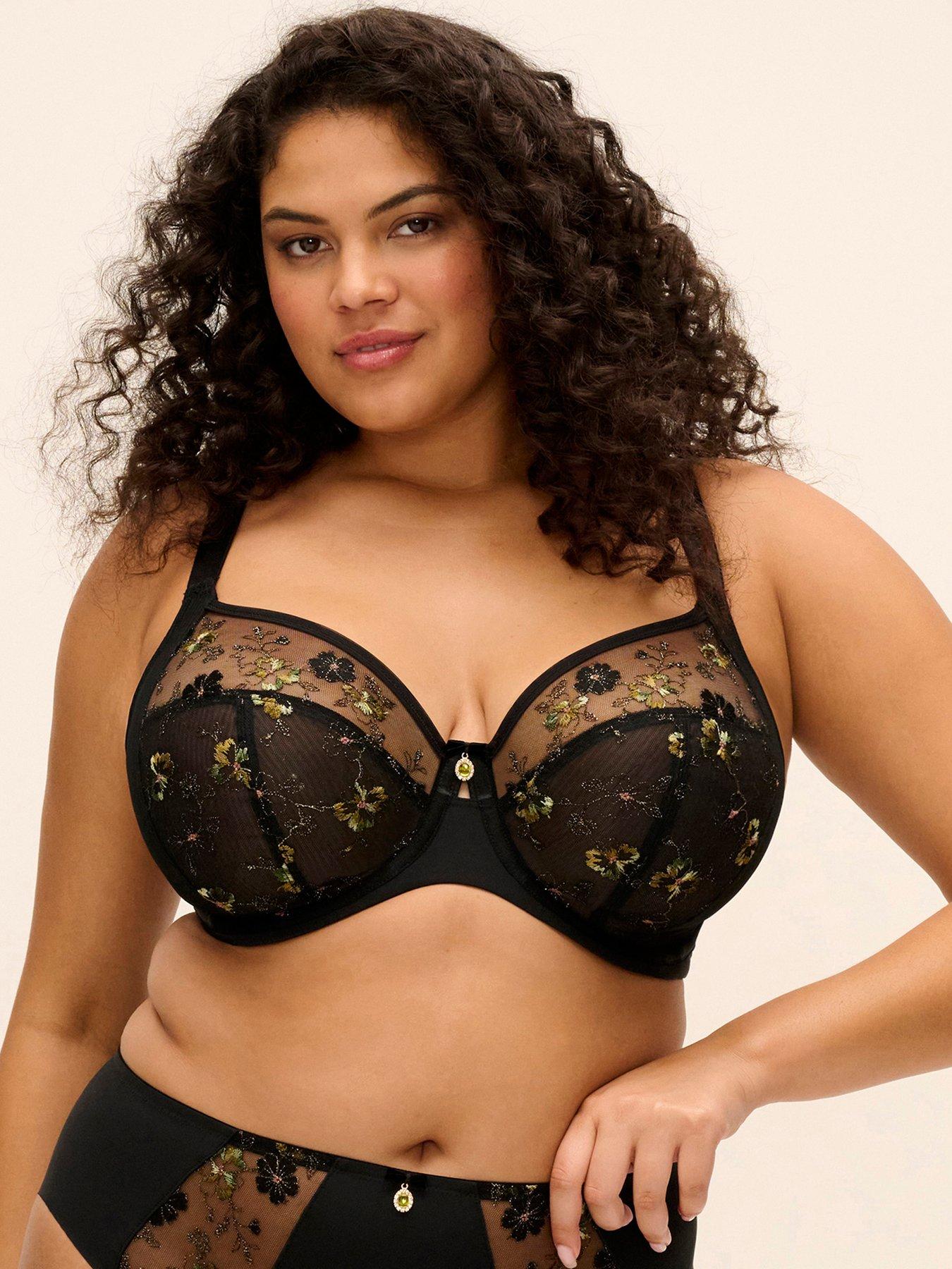 Image 3 of 4 of Elomi Womens Underwired Embroidered Mesh Full Coverage Bra - Black