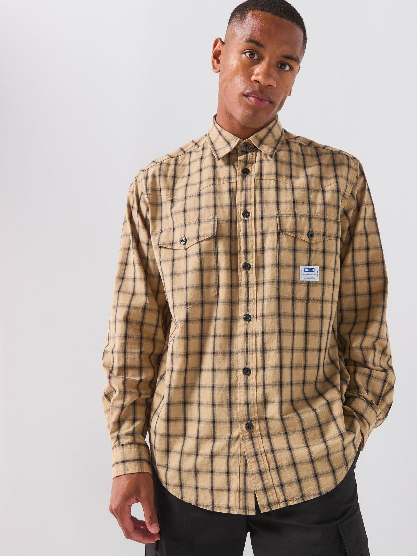 Image 1 of 5 of HUGO Checked Print Long Sleeve Shirt - Brown