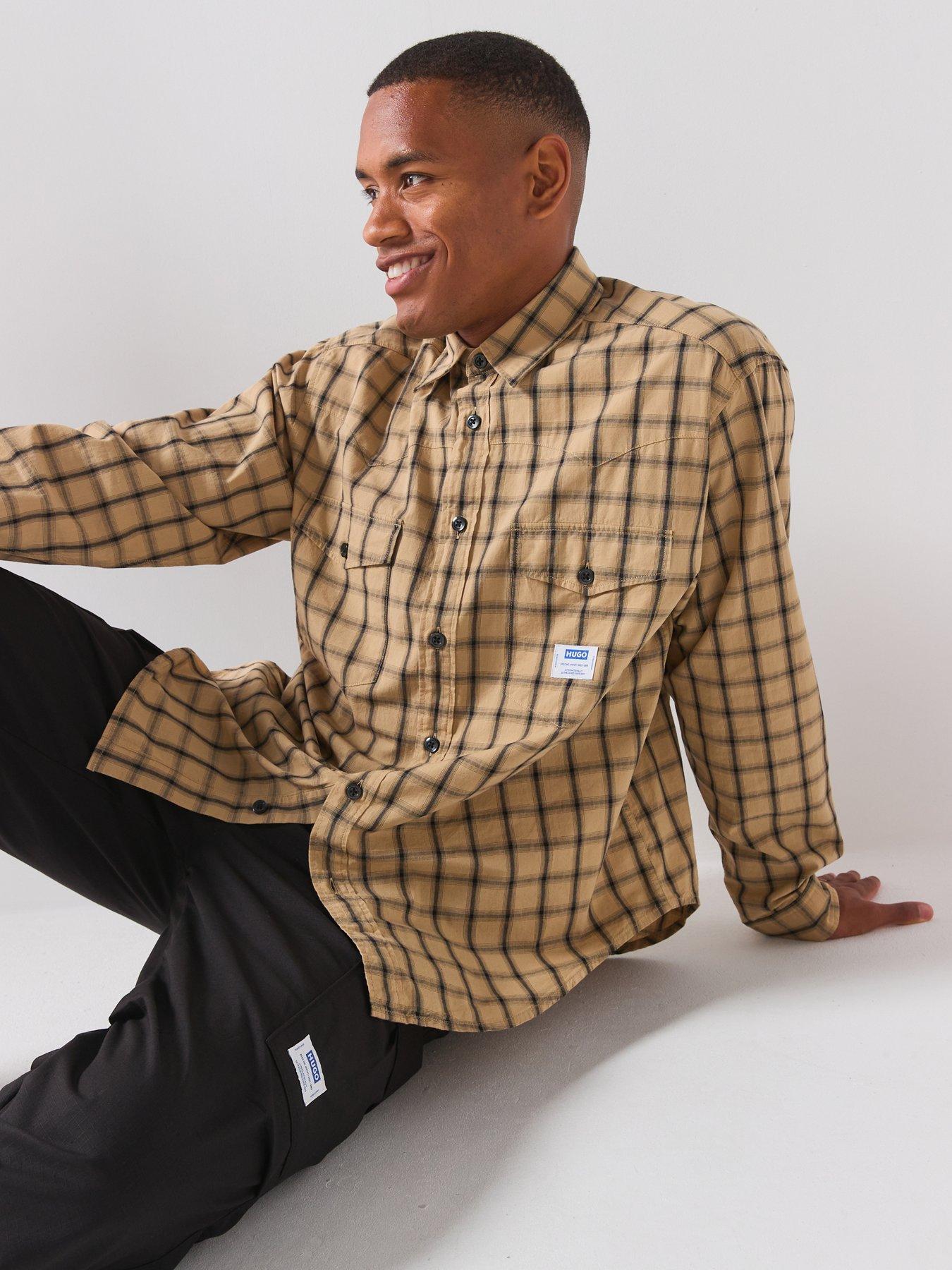 Image 4 of 5 of HUGO Checked Print Long Sleeve Shirt - Brown