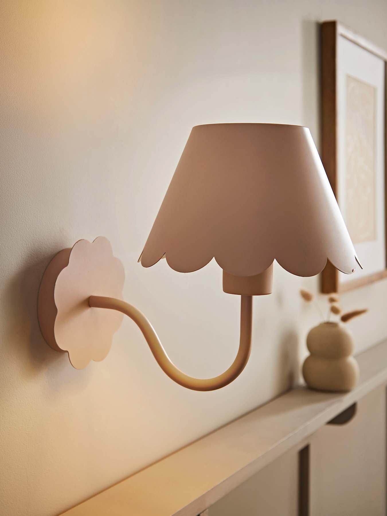ValueLights Hattie Pair Of Pink Scallop Rechargeable Wall Lights
