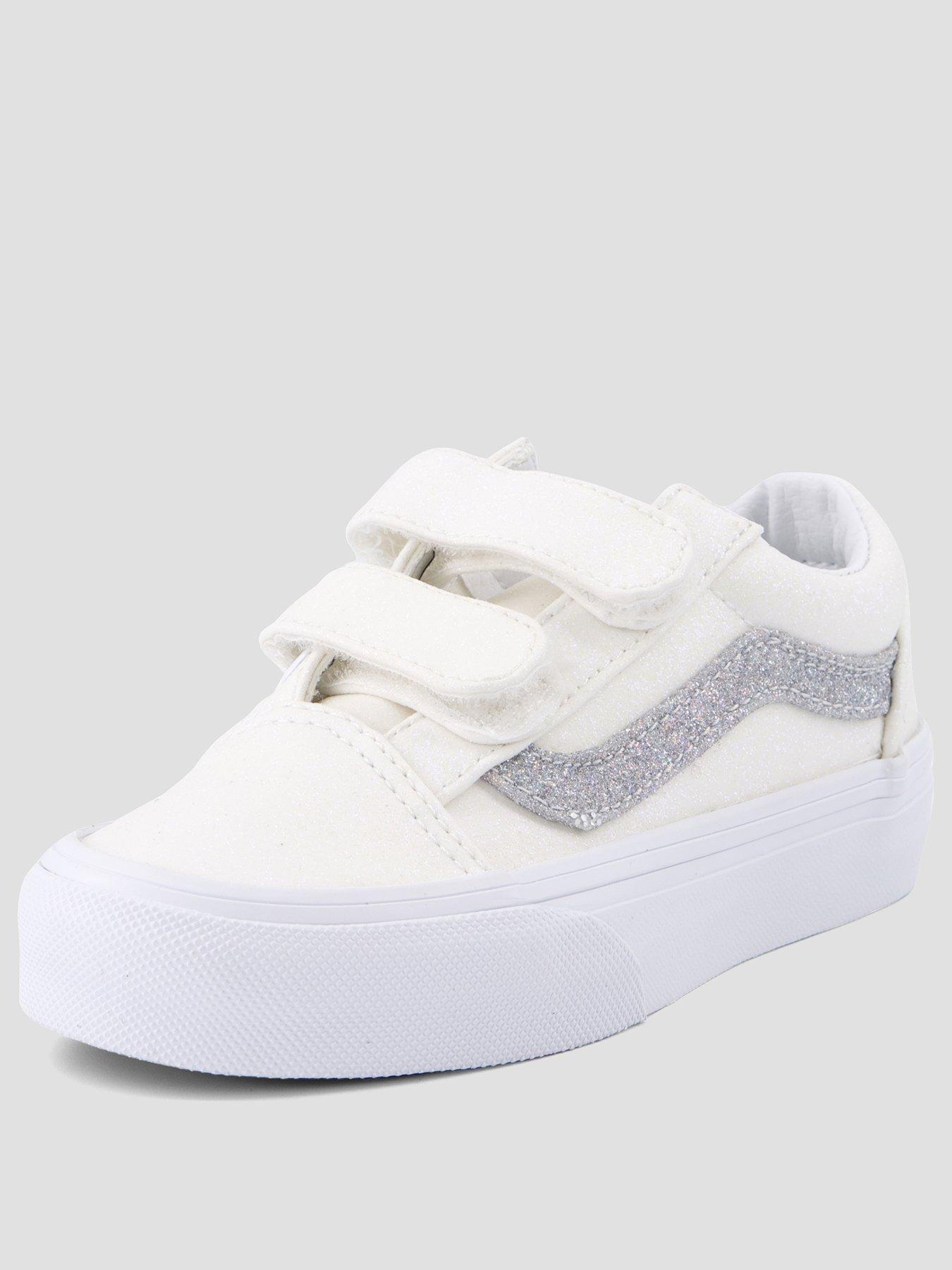 Image 2 of 7 of Vans Girls Shimmer Side Stripe Double Strap Trainers - White