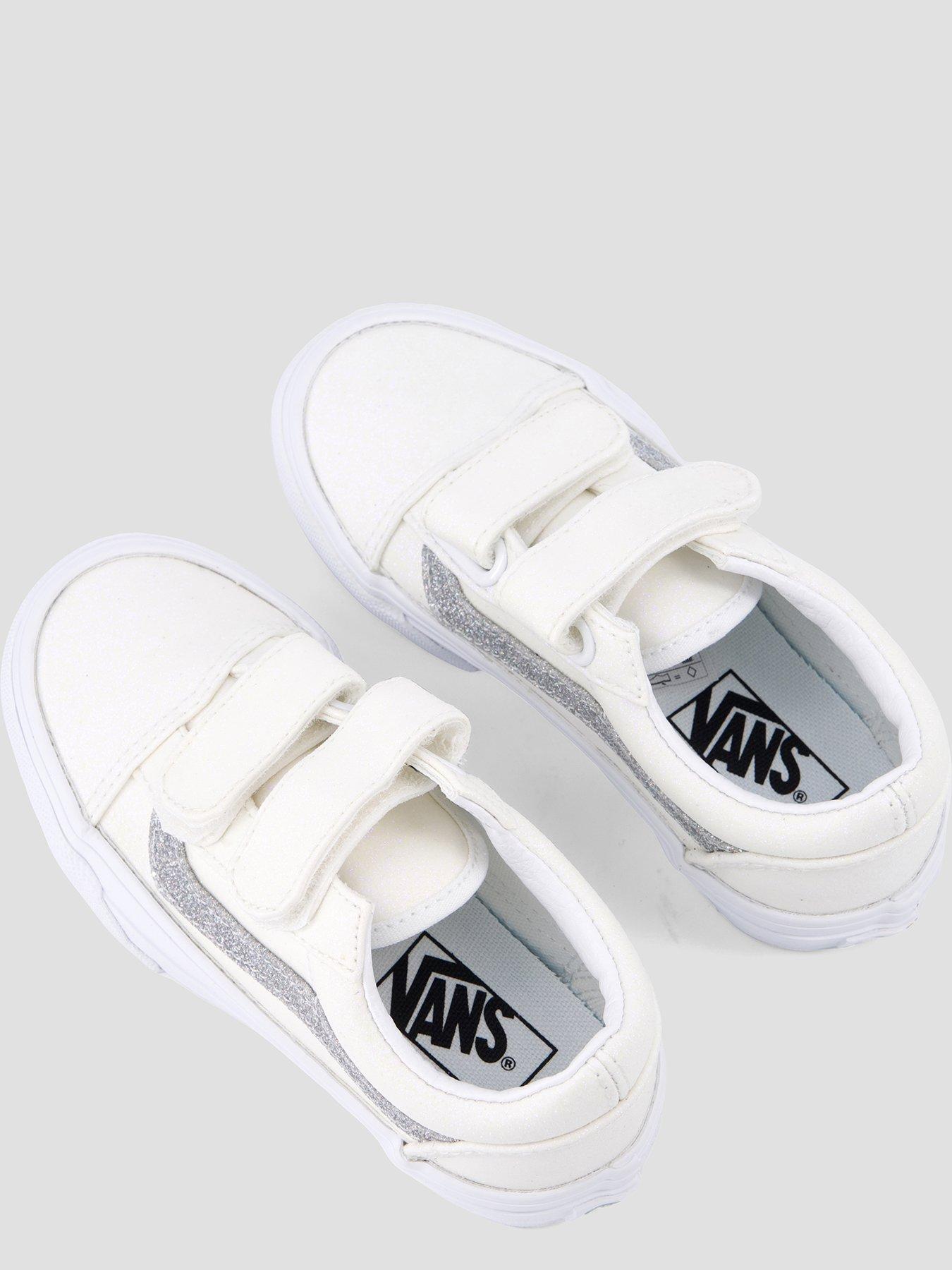 Image 3 of 7 of Vans Girls Shimmer Side Stripe Double Strap Trainers - White