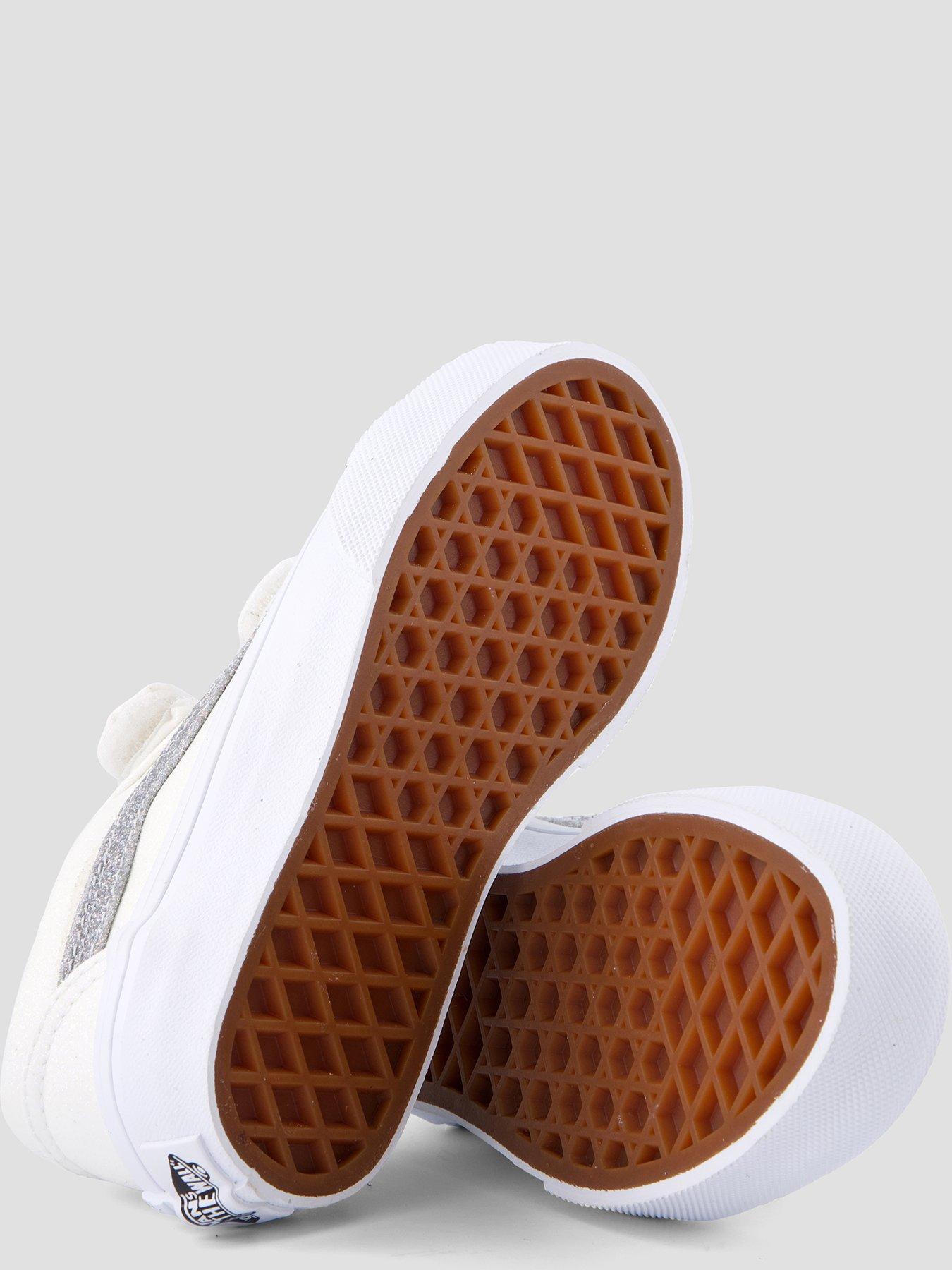 Image 4 of 7 of Vans Girls Shimmer Side Stripe Double Strap Trainers - White