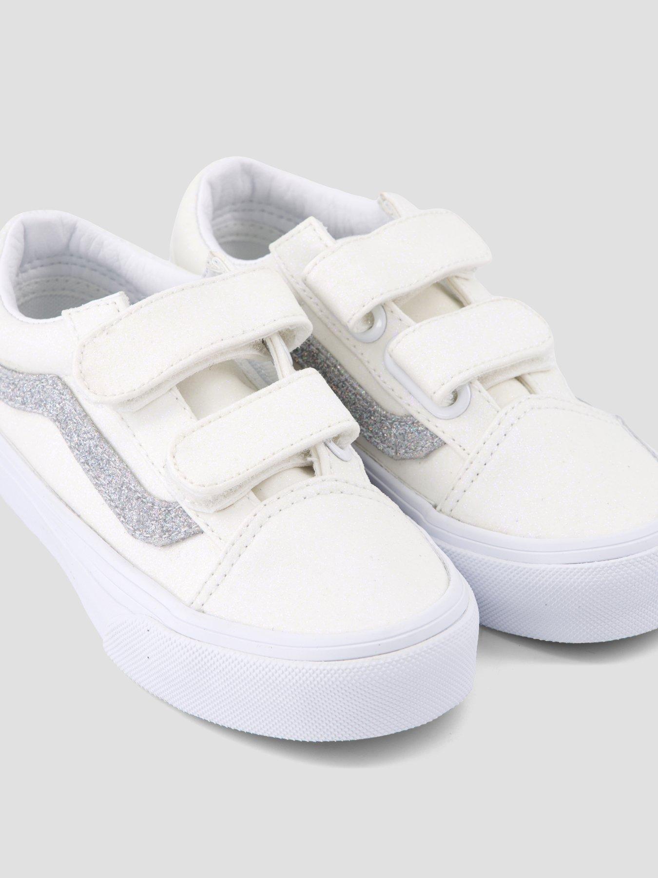 Image 5 of 7 of Vans Girls Shimmer Side Stripe Double Strap Trainers - White