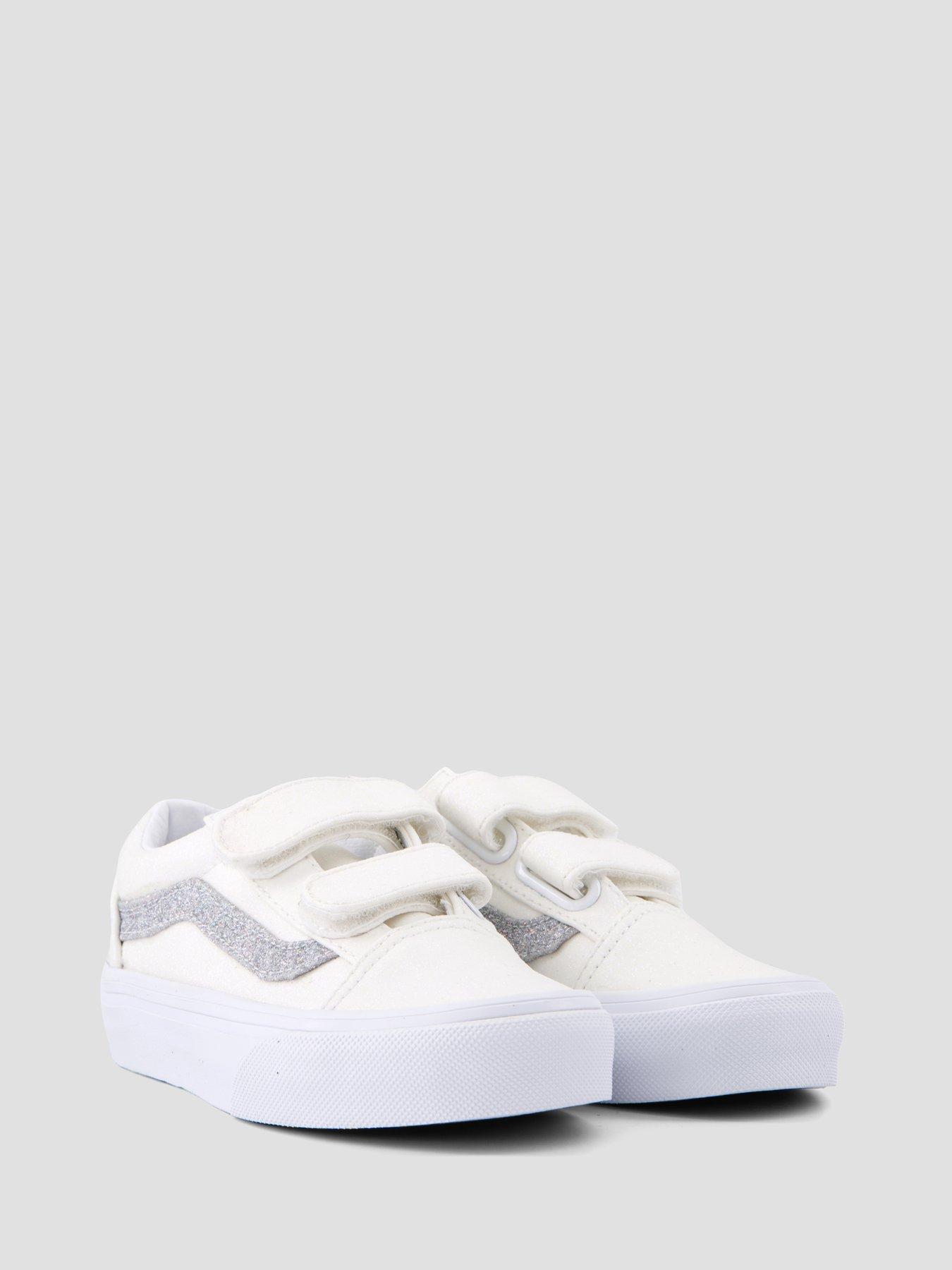 Image 6 of 7 of Vans Girls Shimmer Side Stripe Double Strap Trainers - White