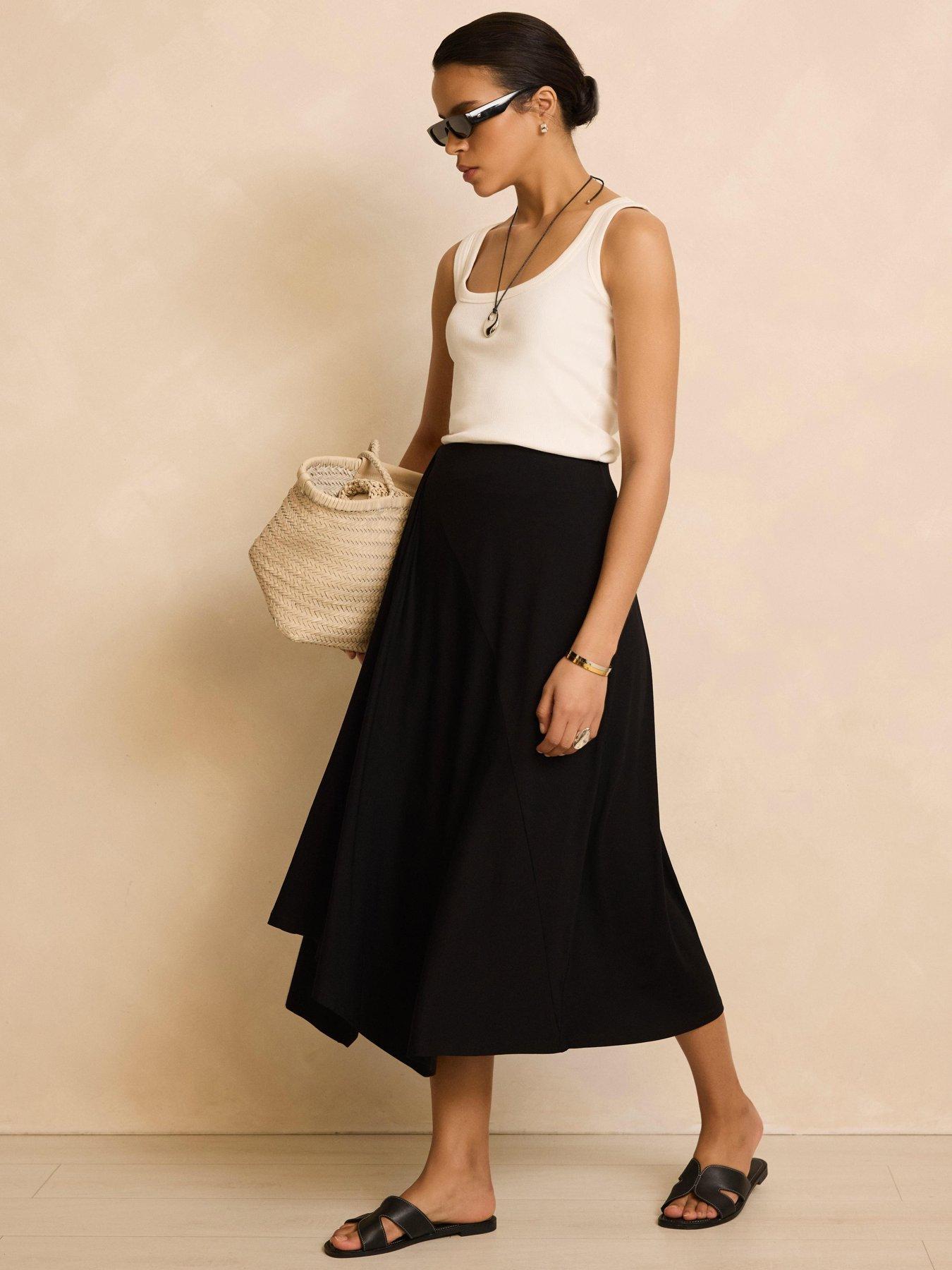Mint Velvet Black Jersey Asymmetric Skirt