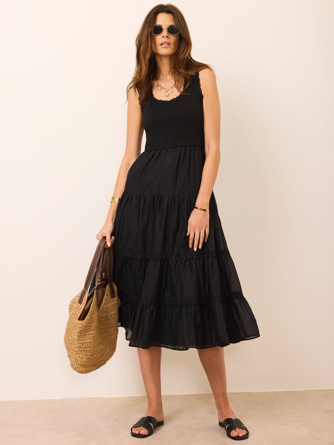 Mint Velvet Crochet Mix Insert Dress - Black