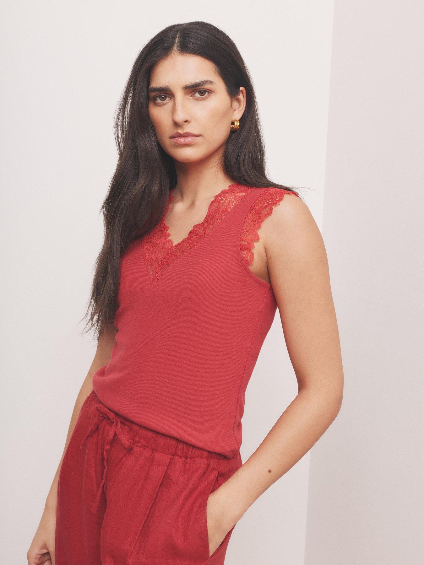 mint-velvet-red-lace-v-sleeveless-topfront