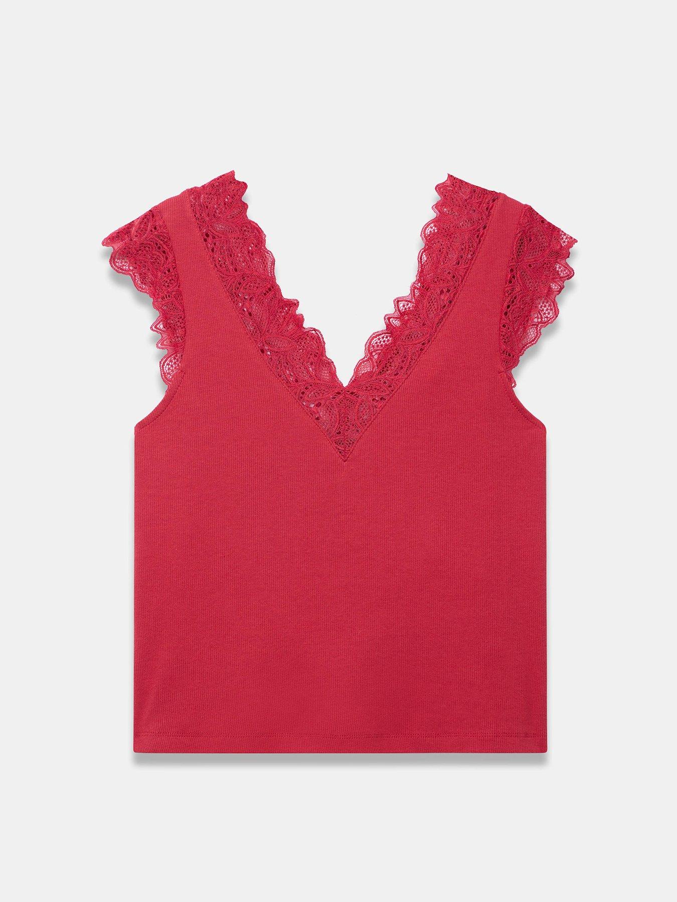 mint-velvet-red-lace-v-sleeveless-topdetail