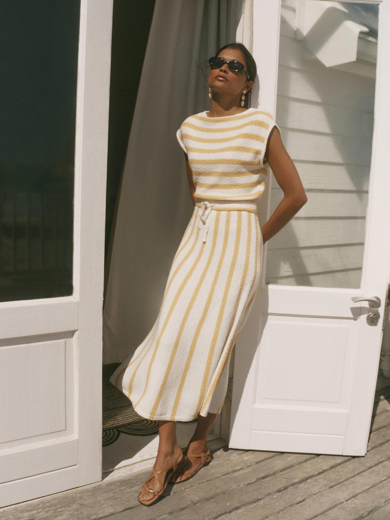 Image 1 of 6 of Mint Velvet Stripe Knit Dress - Yellow