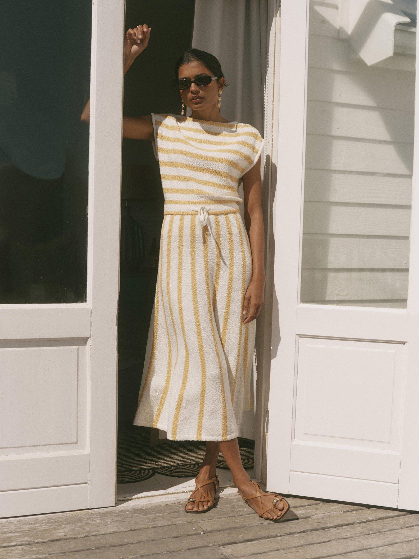 Image 3 of 6 of Mint Velvet Stripe Knit Dress - Yellow