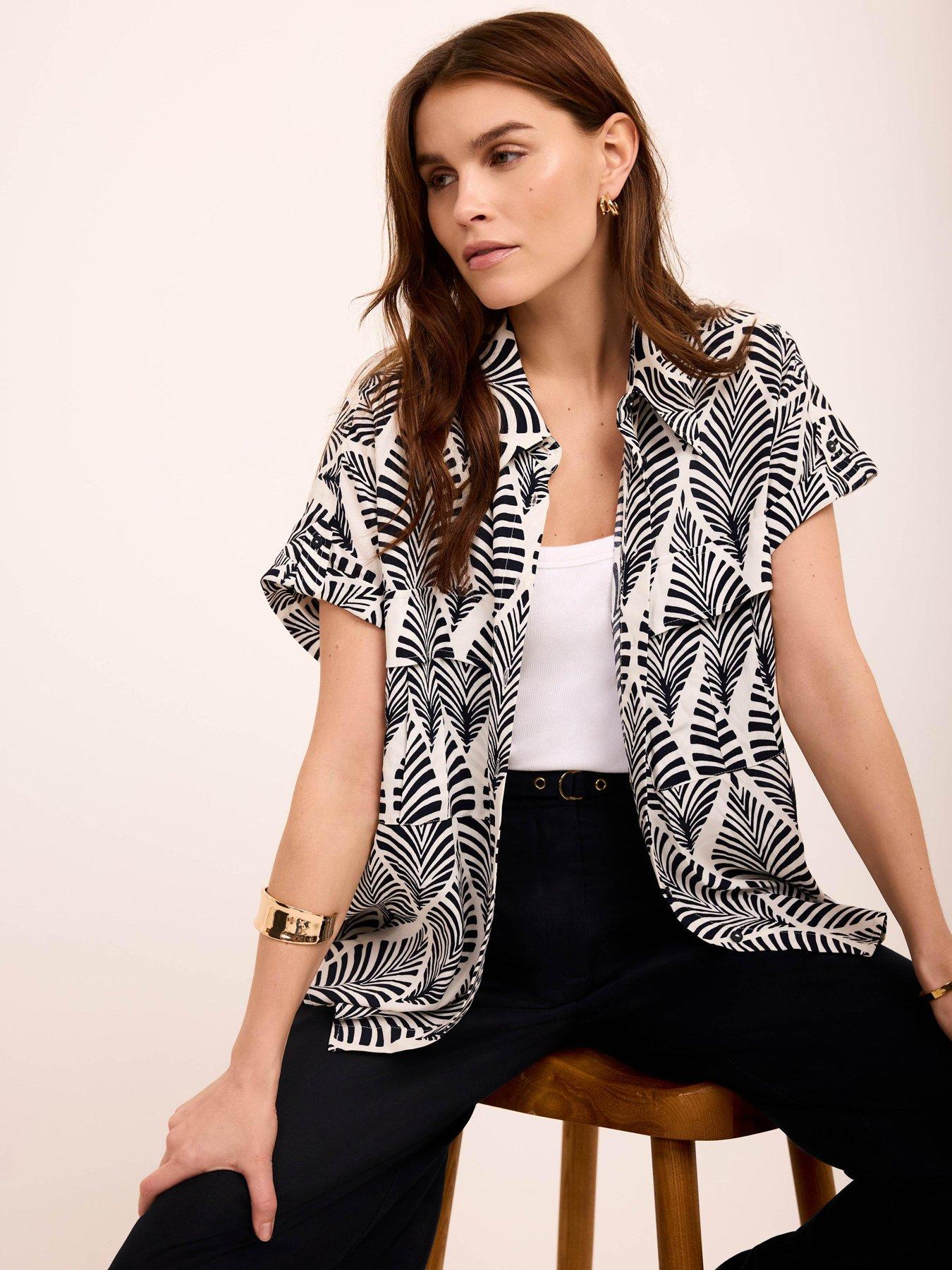Mint Velvet Leaf Print Resort Shirt - Blue