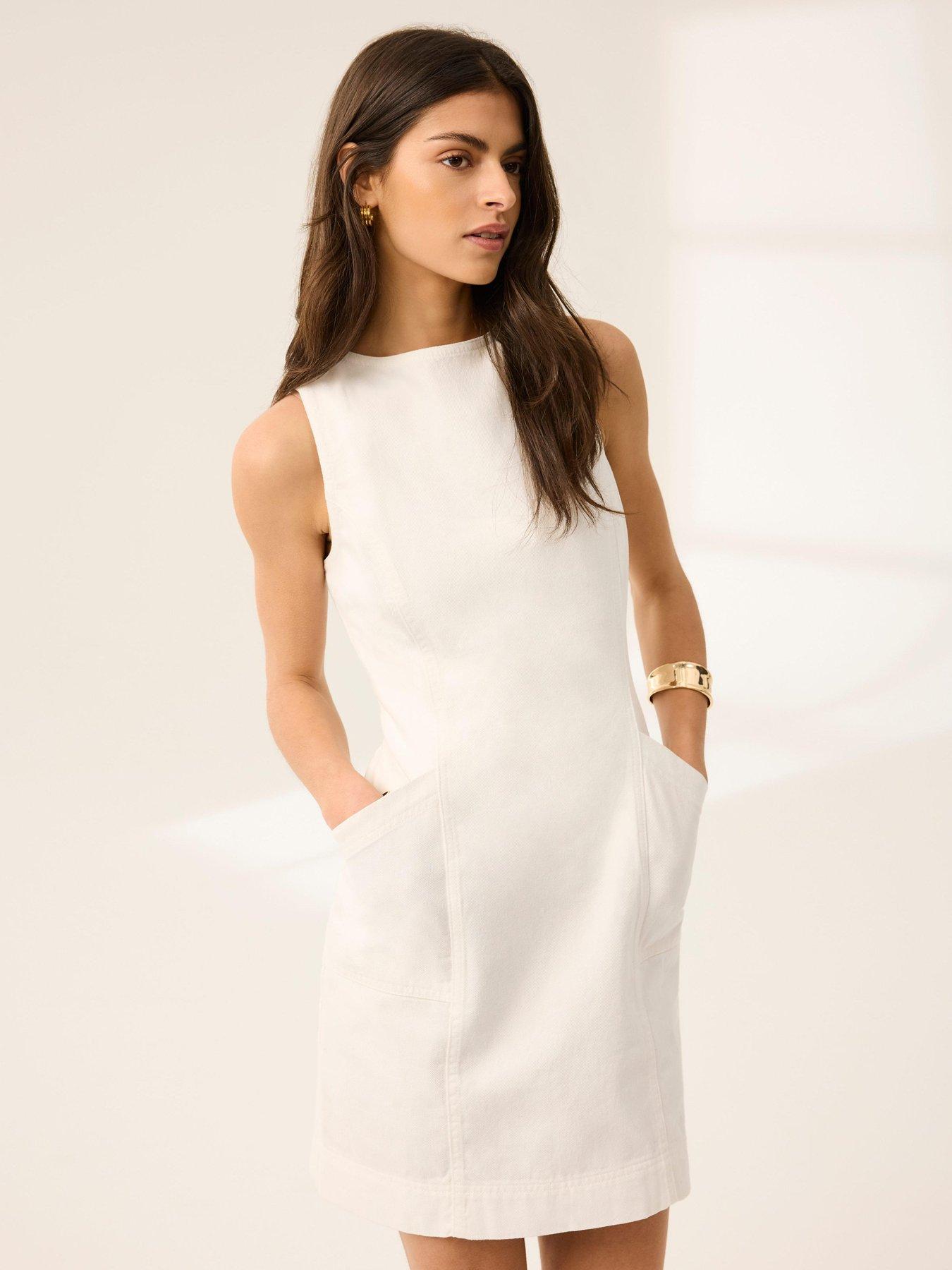 mint-velvet-white-denim-mini-dressfront