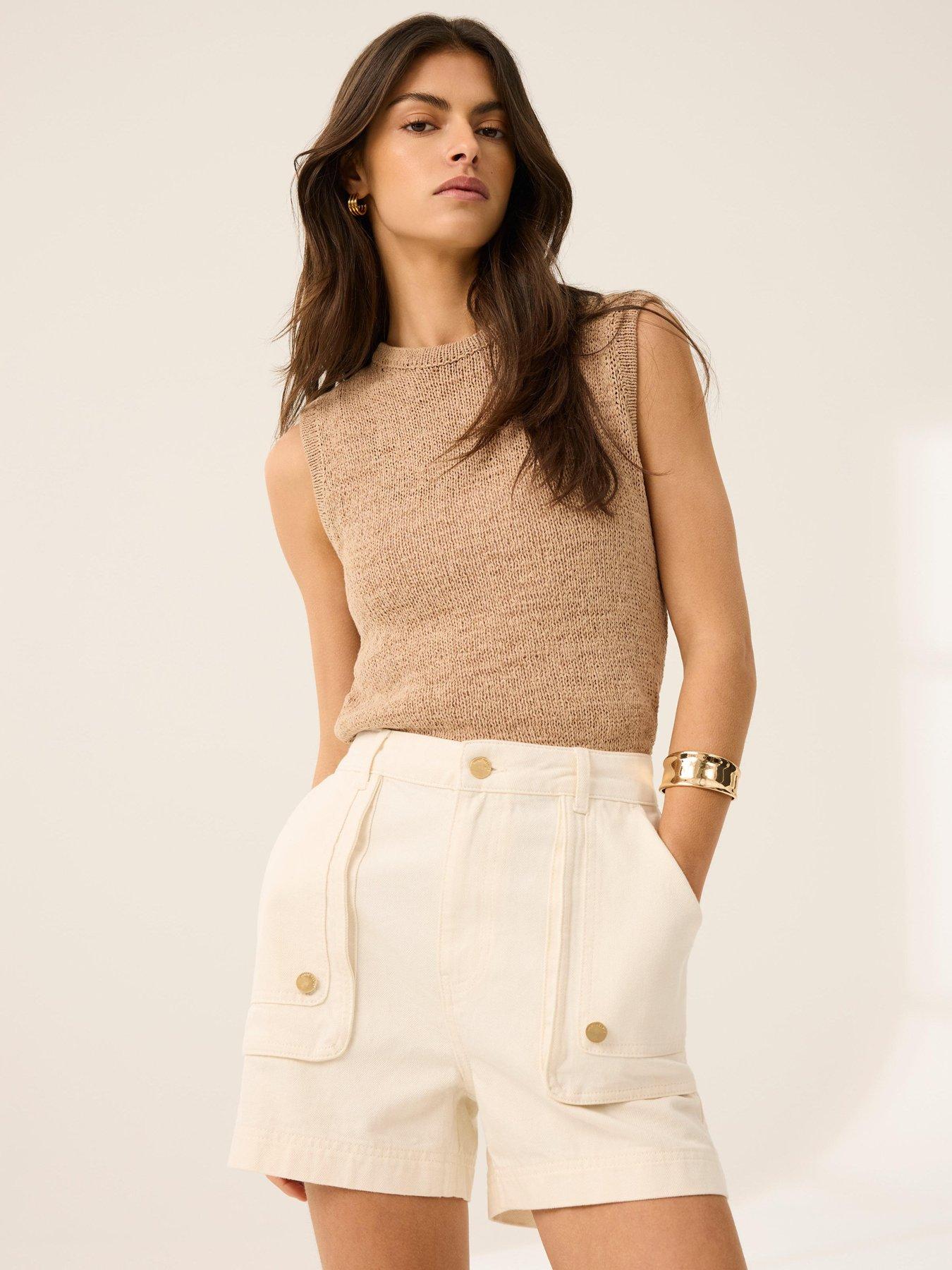 Image 2 of 6 of Mint Velvet Utility Pocket Detail Denim Shorts - Ivory