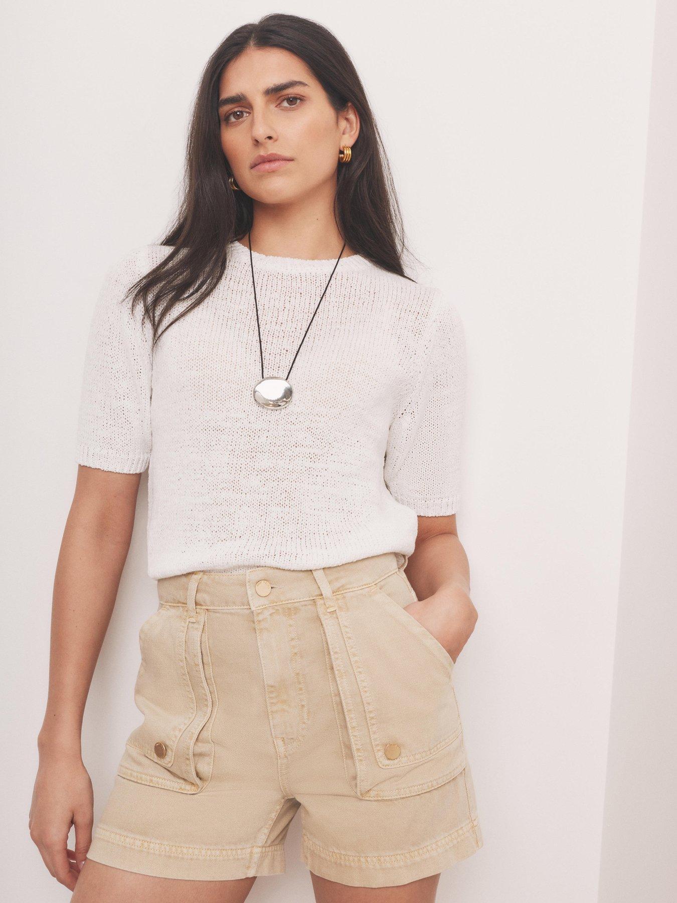 Image 1 of 6 of Mint Velvet Ivory Tape T-Shirt - White