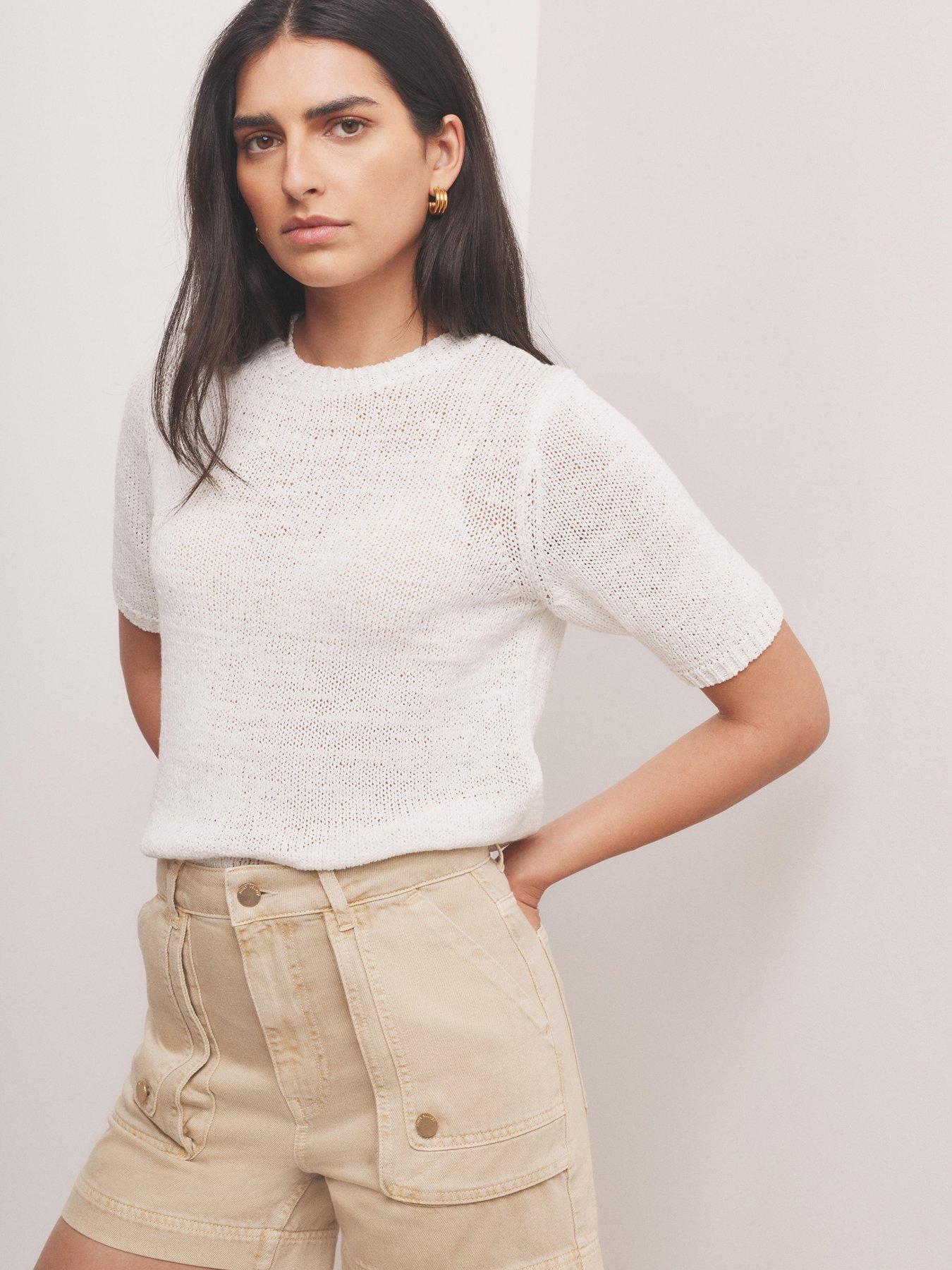 Image 2 of 6 of Mint Velvet Ivory Tape T-Shirt - White