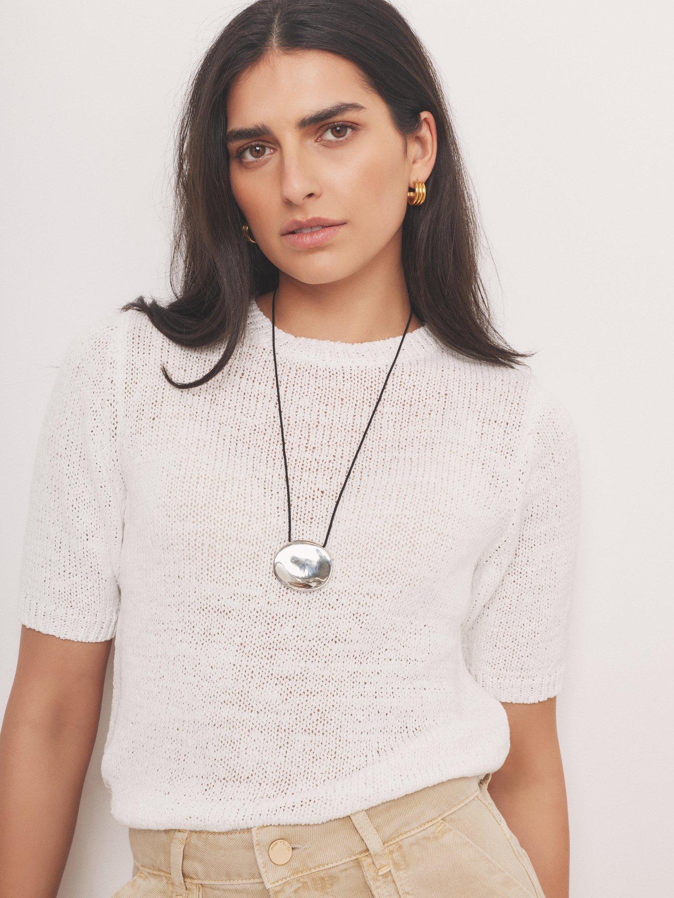 Image 3 of 6 of Mint Velvet Ivory Tape T-Shirt - White