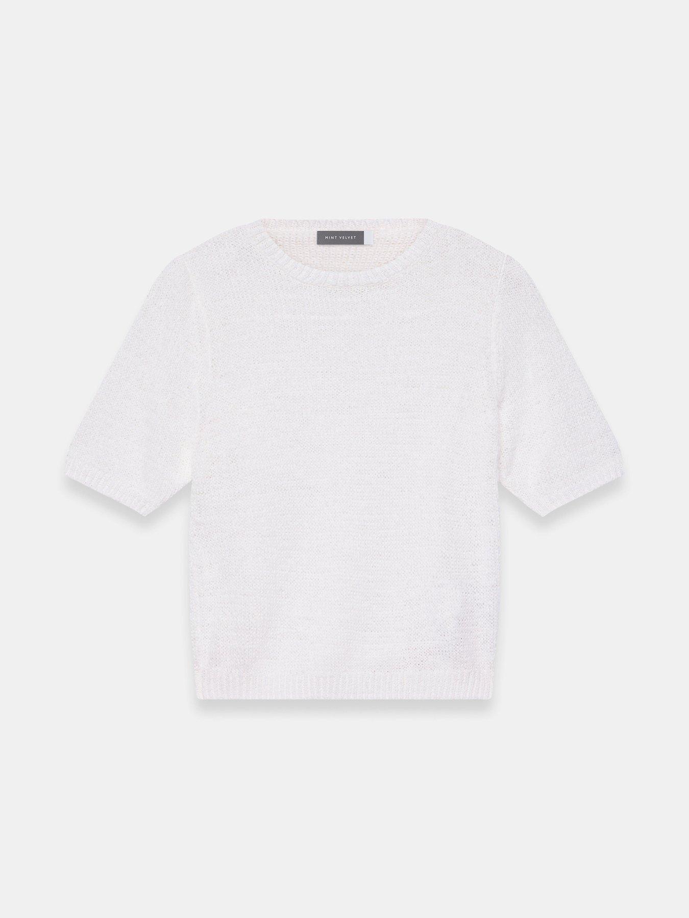 Image 5 of 6 of Mint Velvet Ivory Tape T-Shirt - White