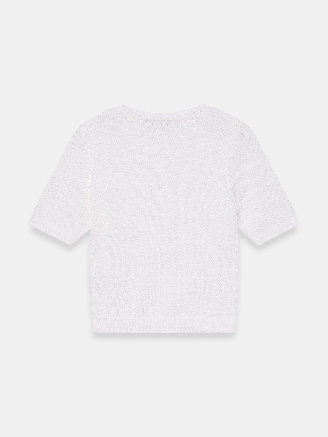 Image 6 of 6 of Mint Velvet Ivory Tape T-Shirt - White