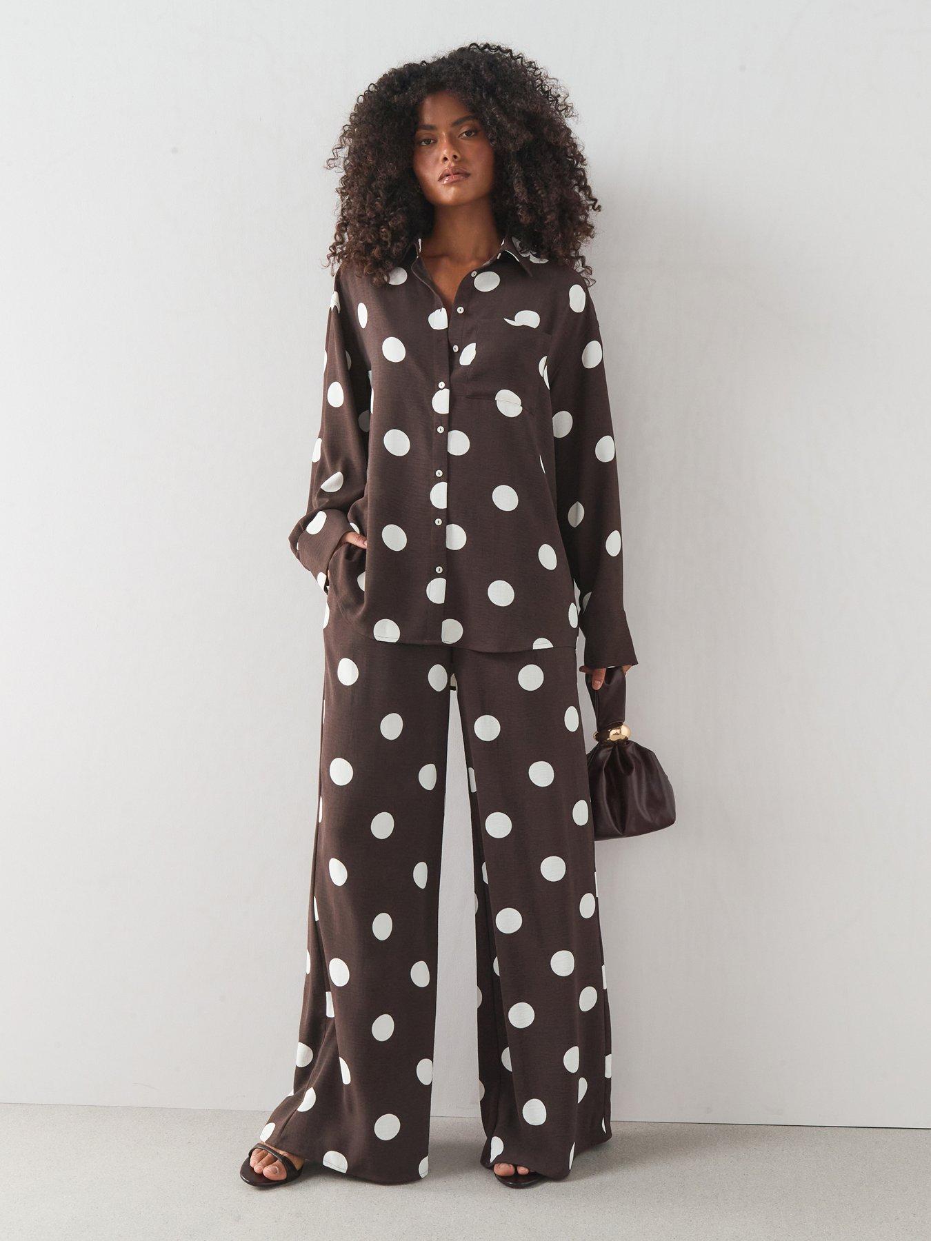 The Very Collection Polka Dot Wide Leg Co Ord Trousers - Brown