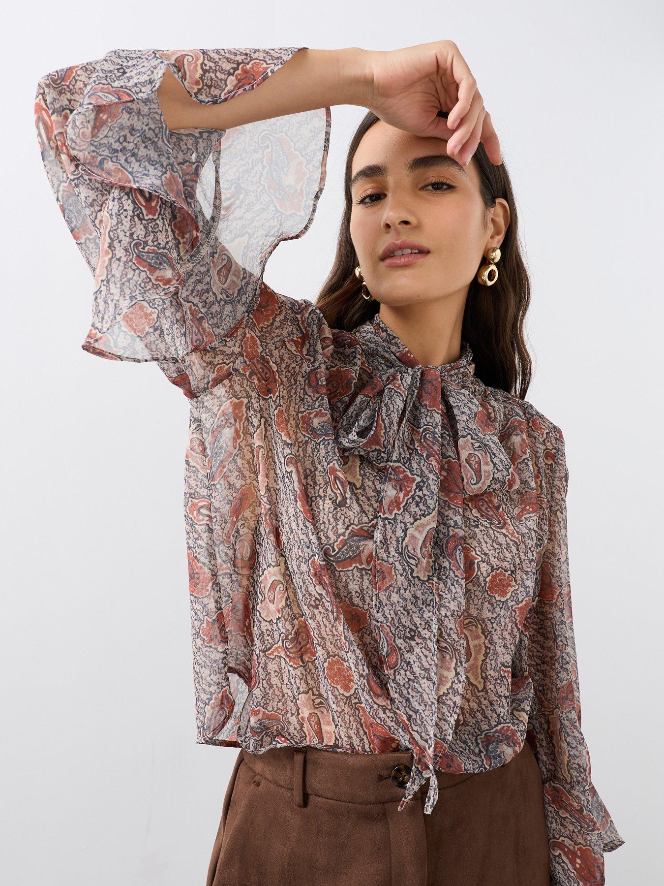 The Very Collection Tie Neck Paisley Blouse