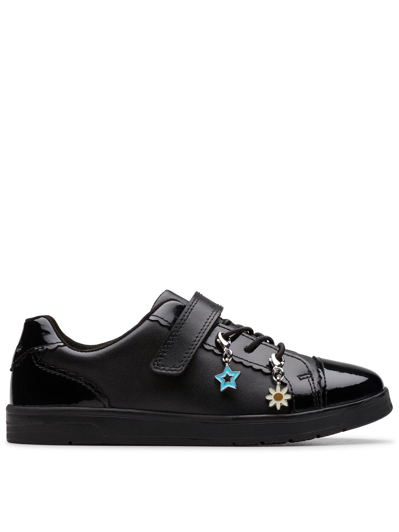 Clarks Kids Disco Charm Leather Trainer - Black