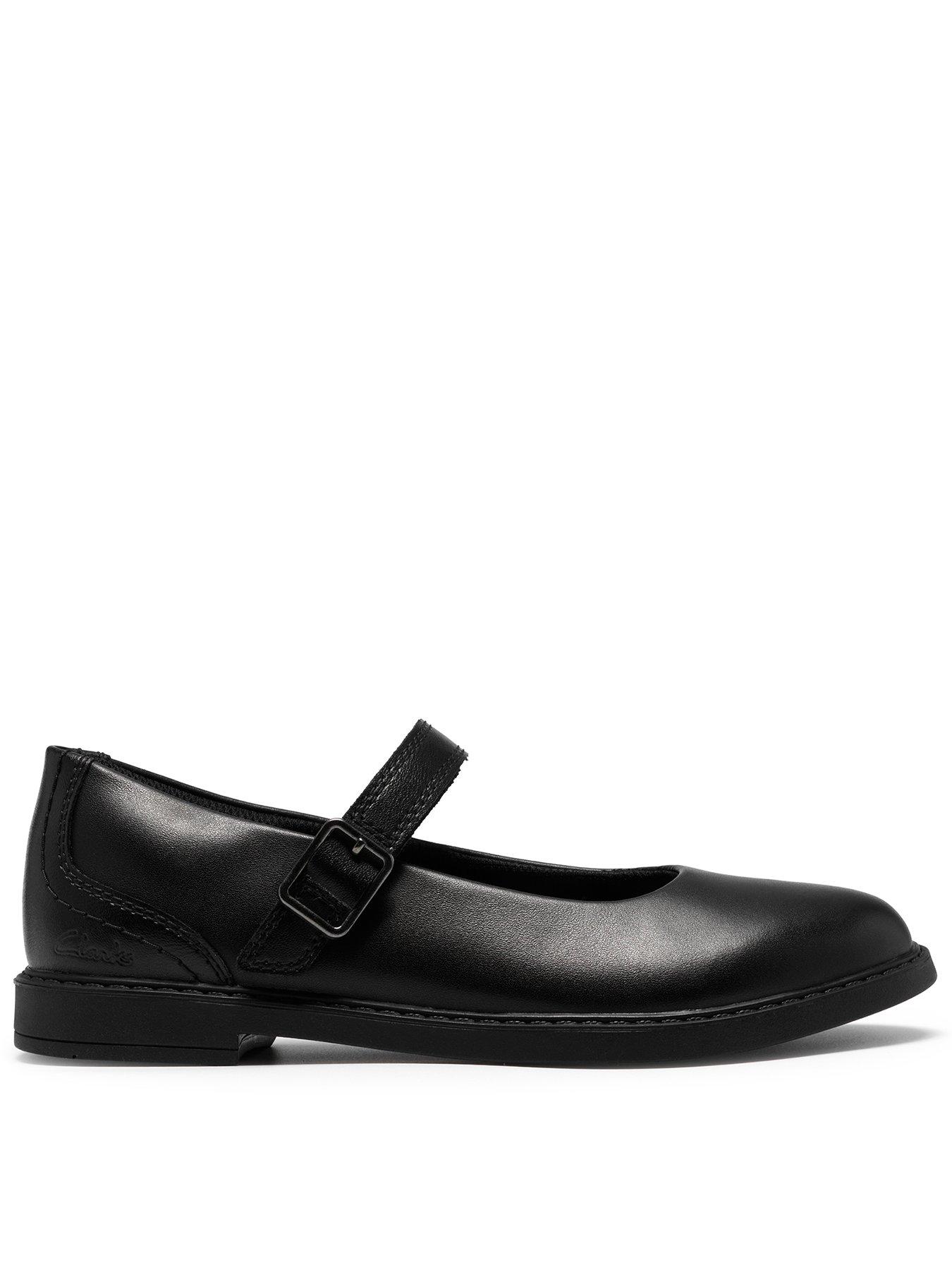 Clarks Youth Scala Bar Leather Shoe - Black