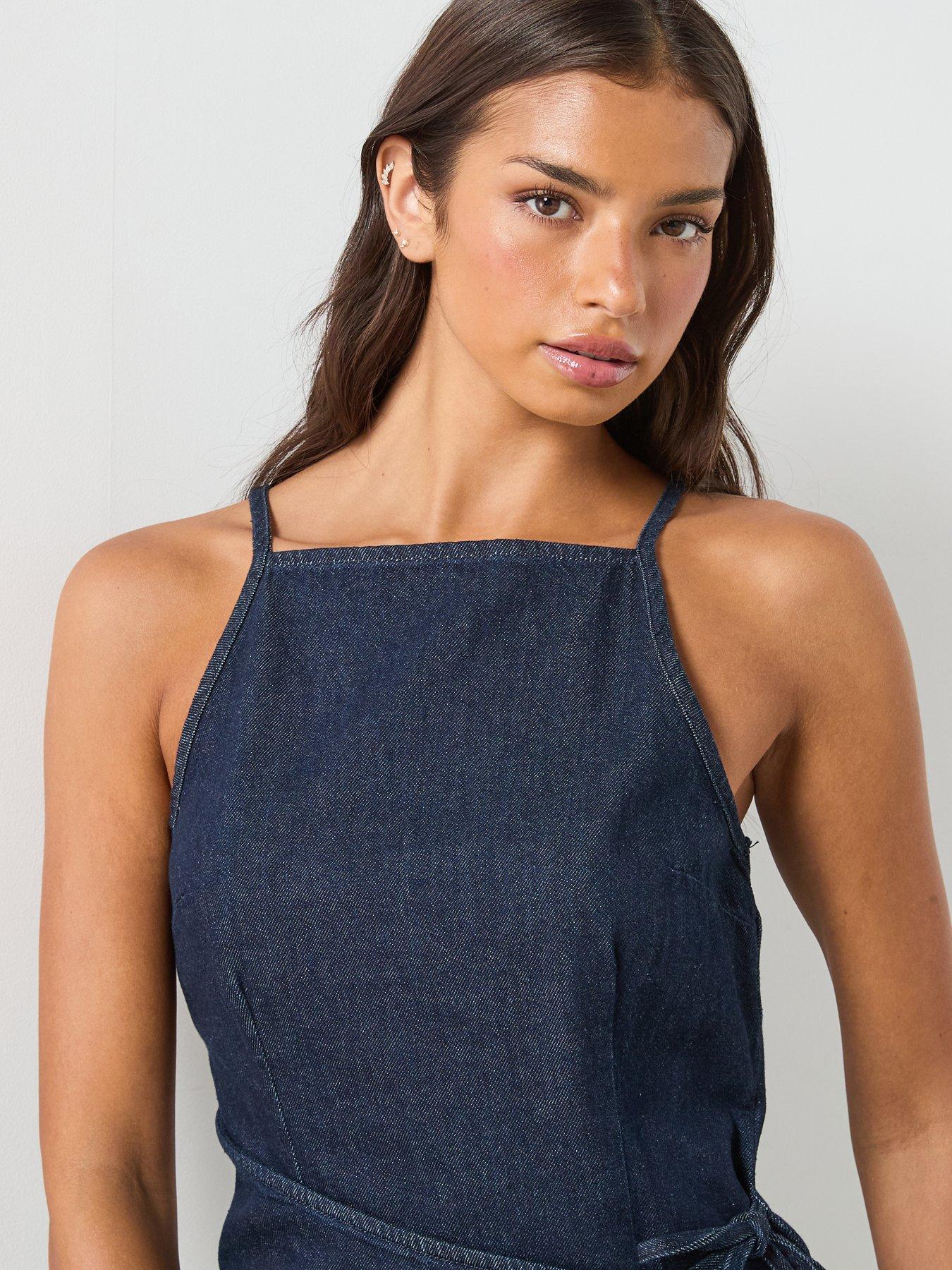 Image 4 of 6 of Mango Denim Dress With Bow Detail - Blue
