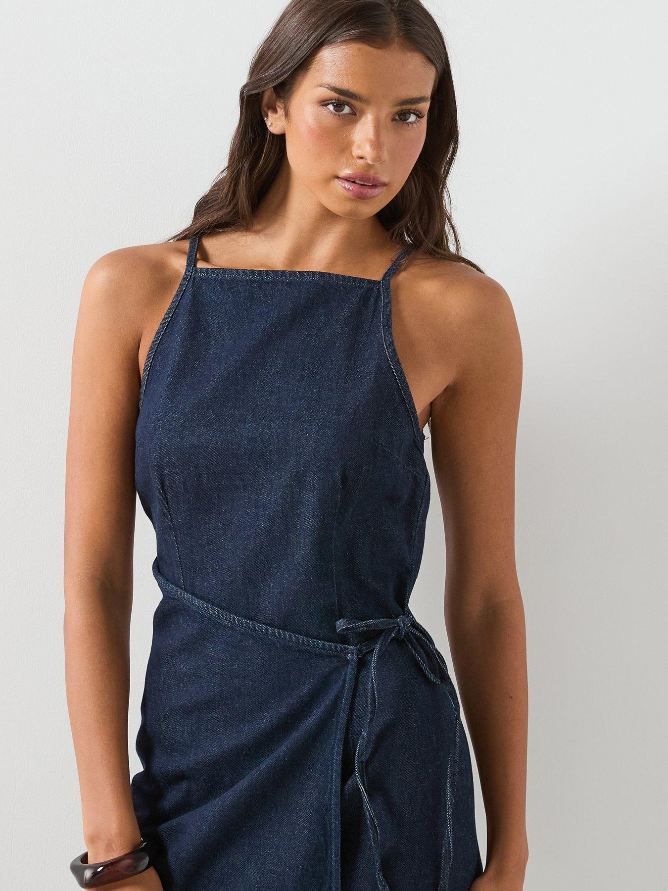 Image 5 of 6 of Mango Denim Dress With Bow Detail - Blue
