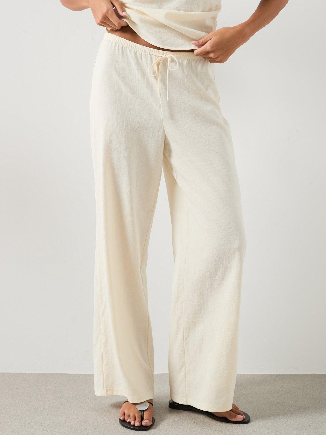 Image 1 of 6 of Mango Straight Mid-Rise Trousers - Ecru