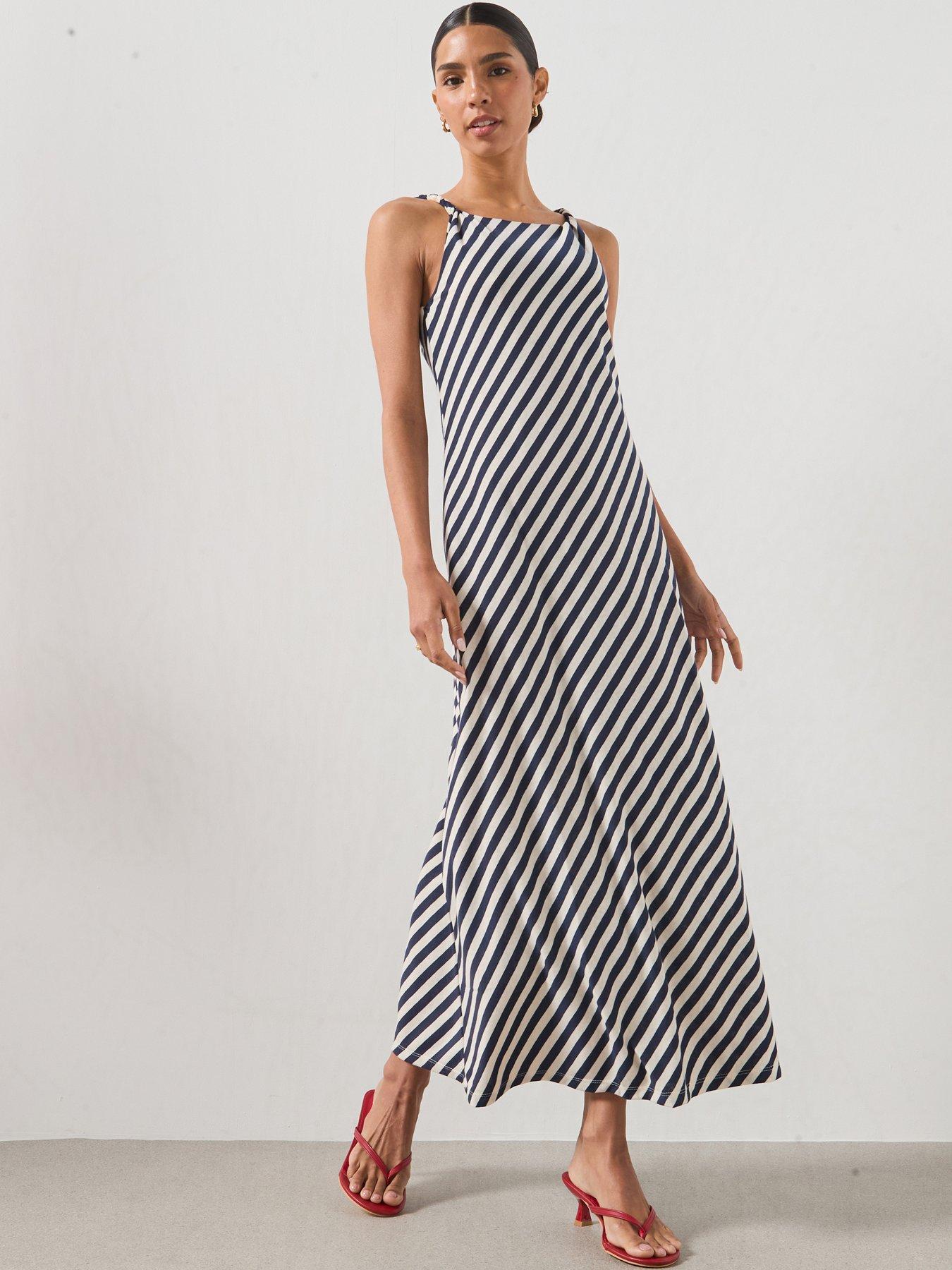 Image 1 of 6 of Mango Knitted Dress With Draped Straps - Blue