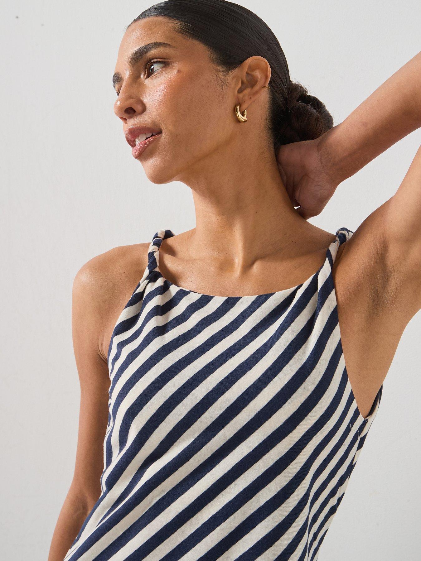 Image 4 of 6 of Mango Knitted Dress With Draped Straps - Blue