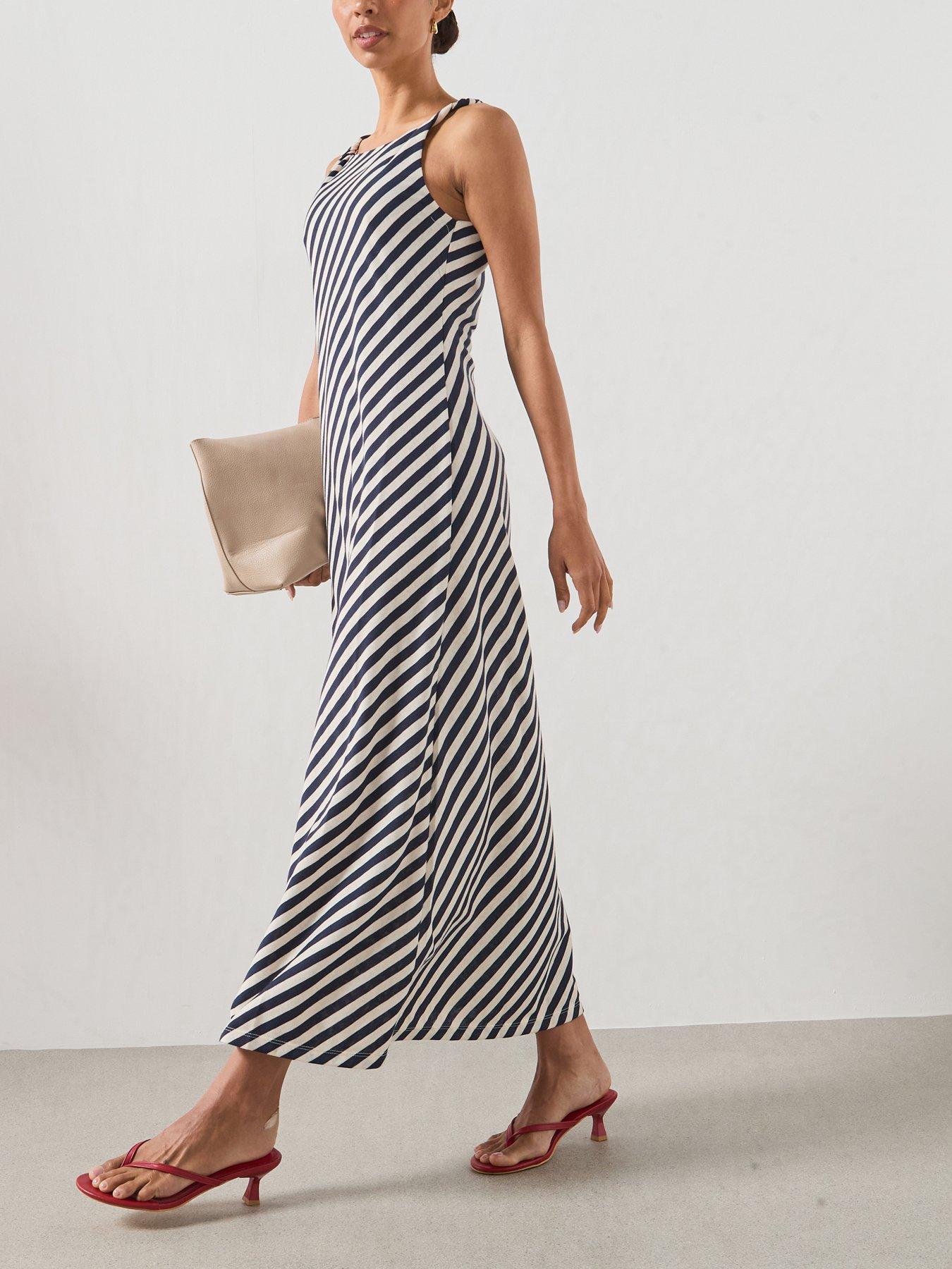 Image 5 of 6 of Mango Knitted Dress With Draped Straps - Blue