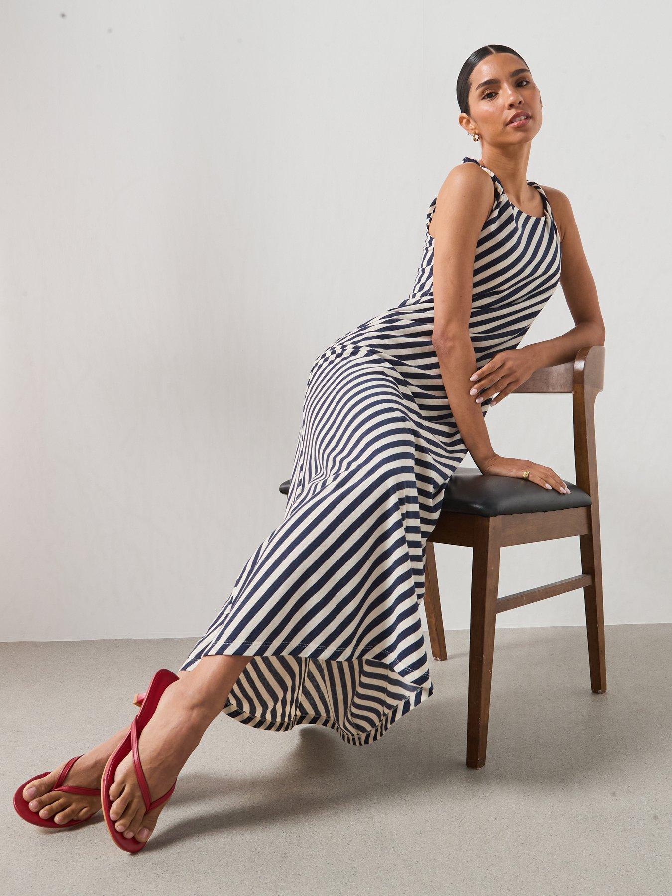 Image 6 of 6 of Mango Knitted Dress With Draped Straps - Blue