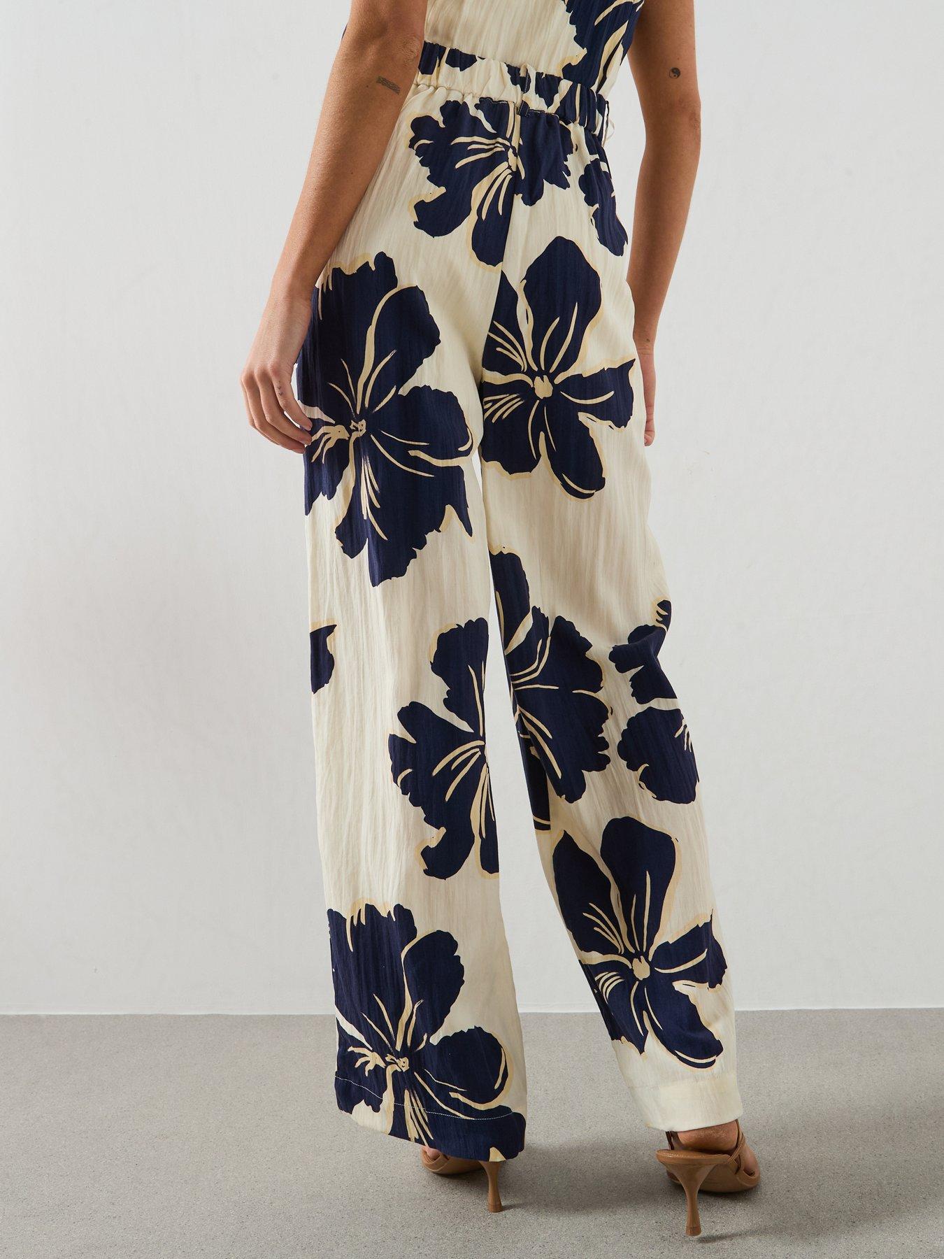 Image 2 of 5 of Mango Floral Print Lyocell Straight-Leg Trousers - Off White