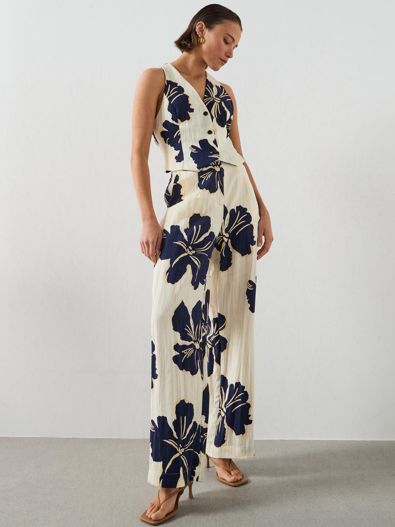 Image 4 of 5 of Mango Floral Print Lyocell Straight-Leg Trousers - Off White