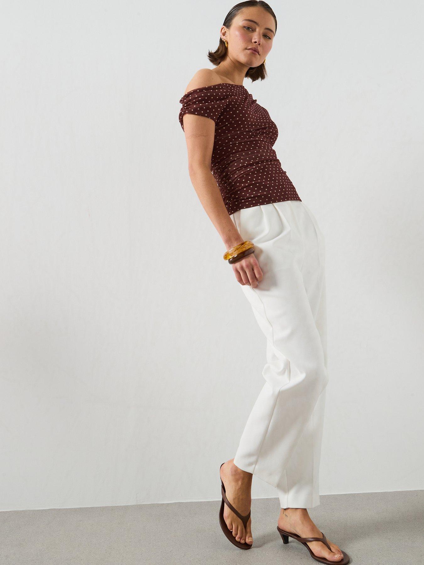 Image 3 of 5 of Mango Asymmetric Polka Dot Top - Brown