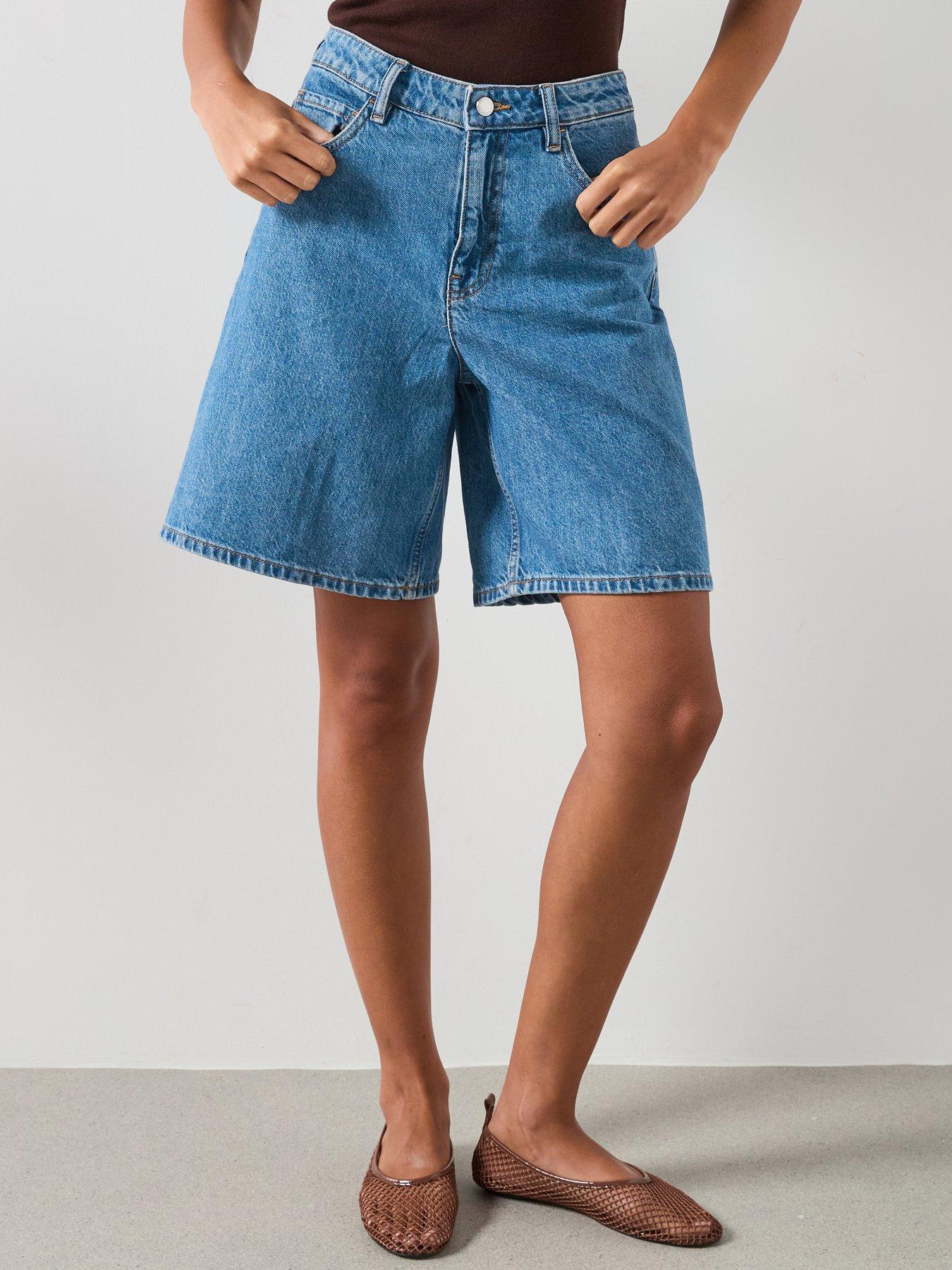 Image 1 of 6 of Mango High-waist Straight-fit Denim Shorts - Blue