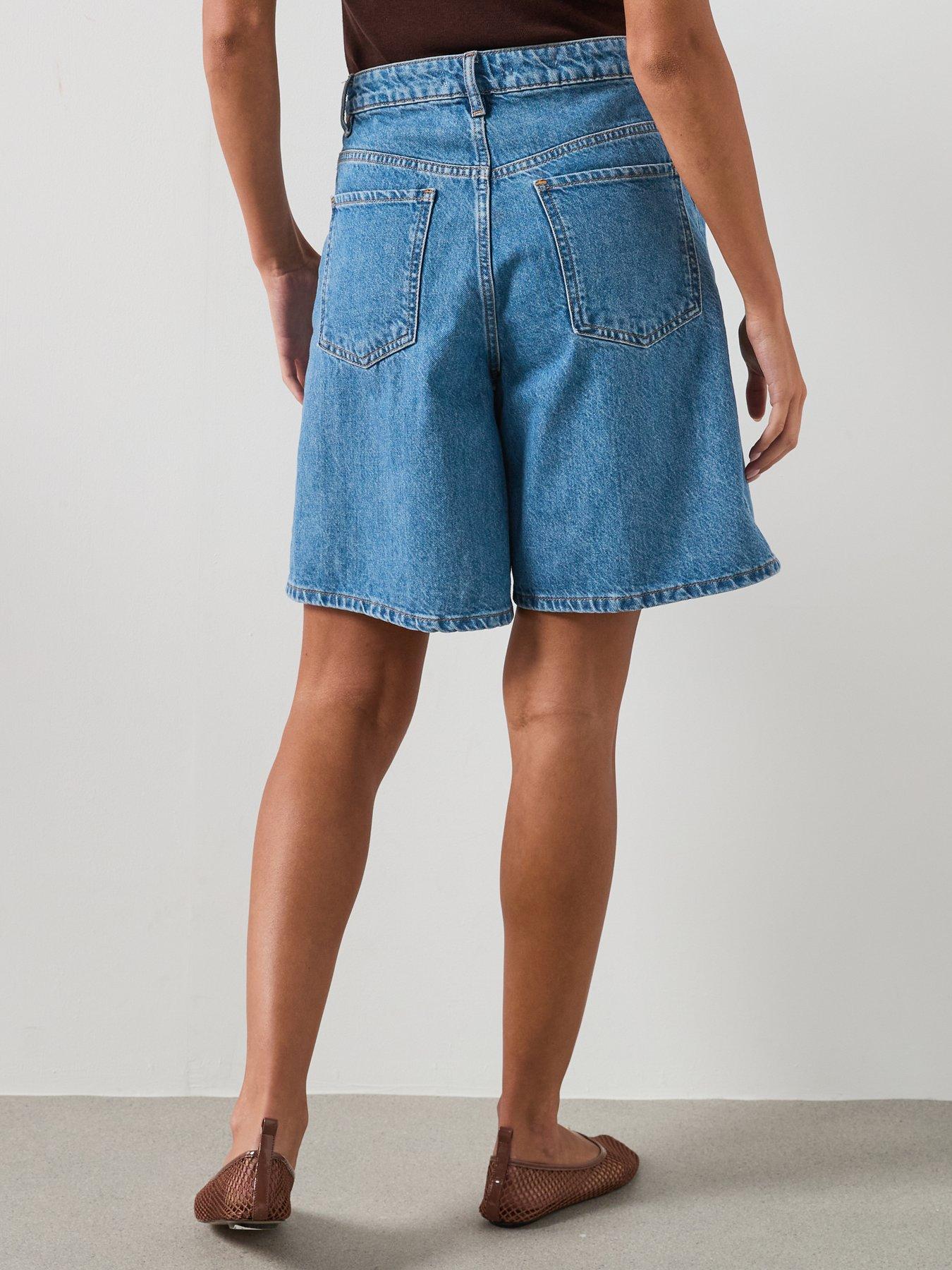 Image 2 of 6 of Mango High-waist Straight-fit Denim Shorts - Blue