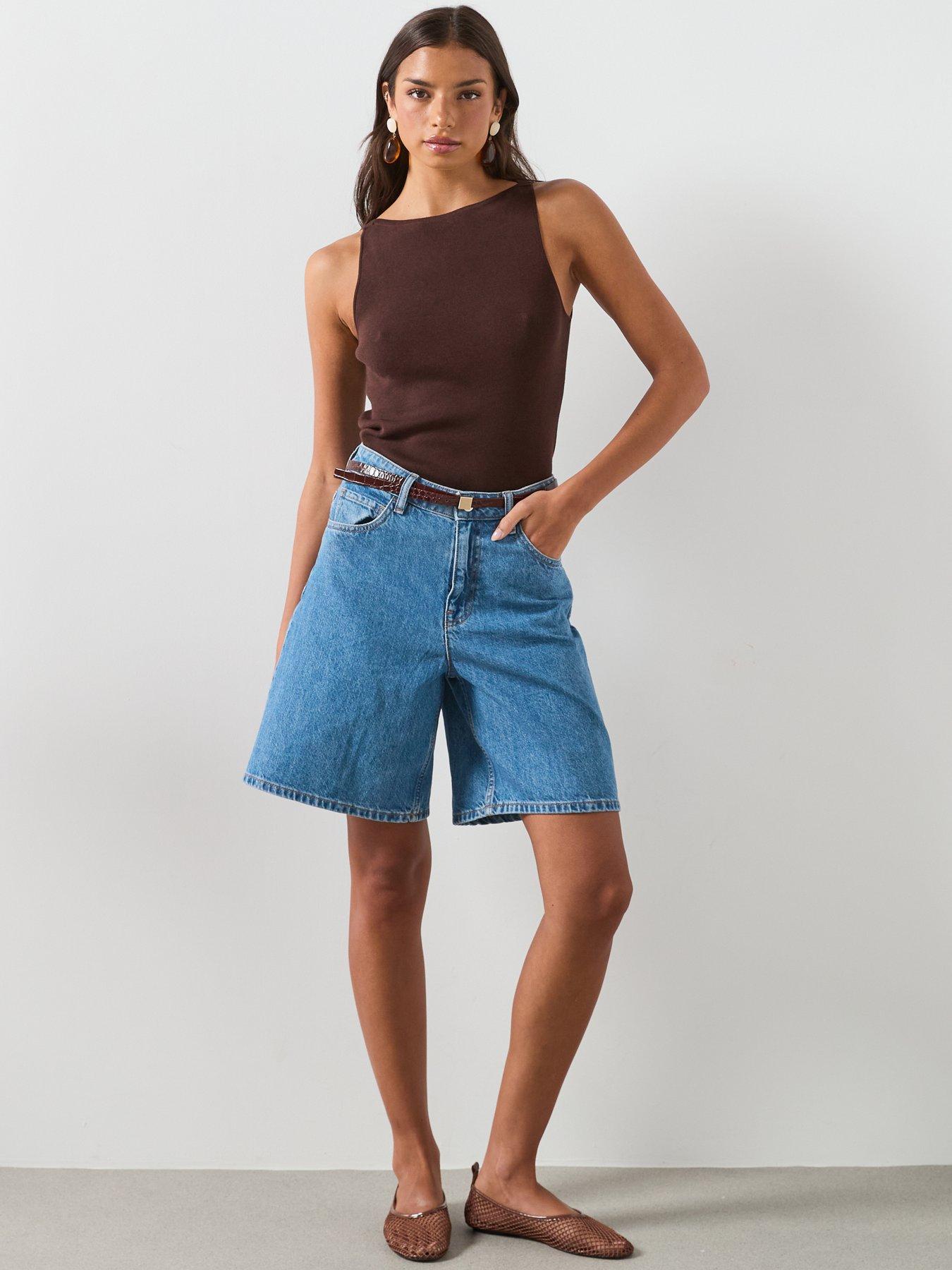 Image 3 of 6 of Mango High-waist Straight-fit Denim Shorts - Blue