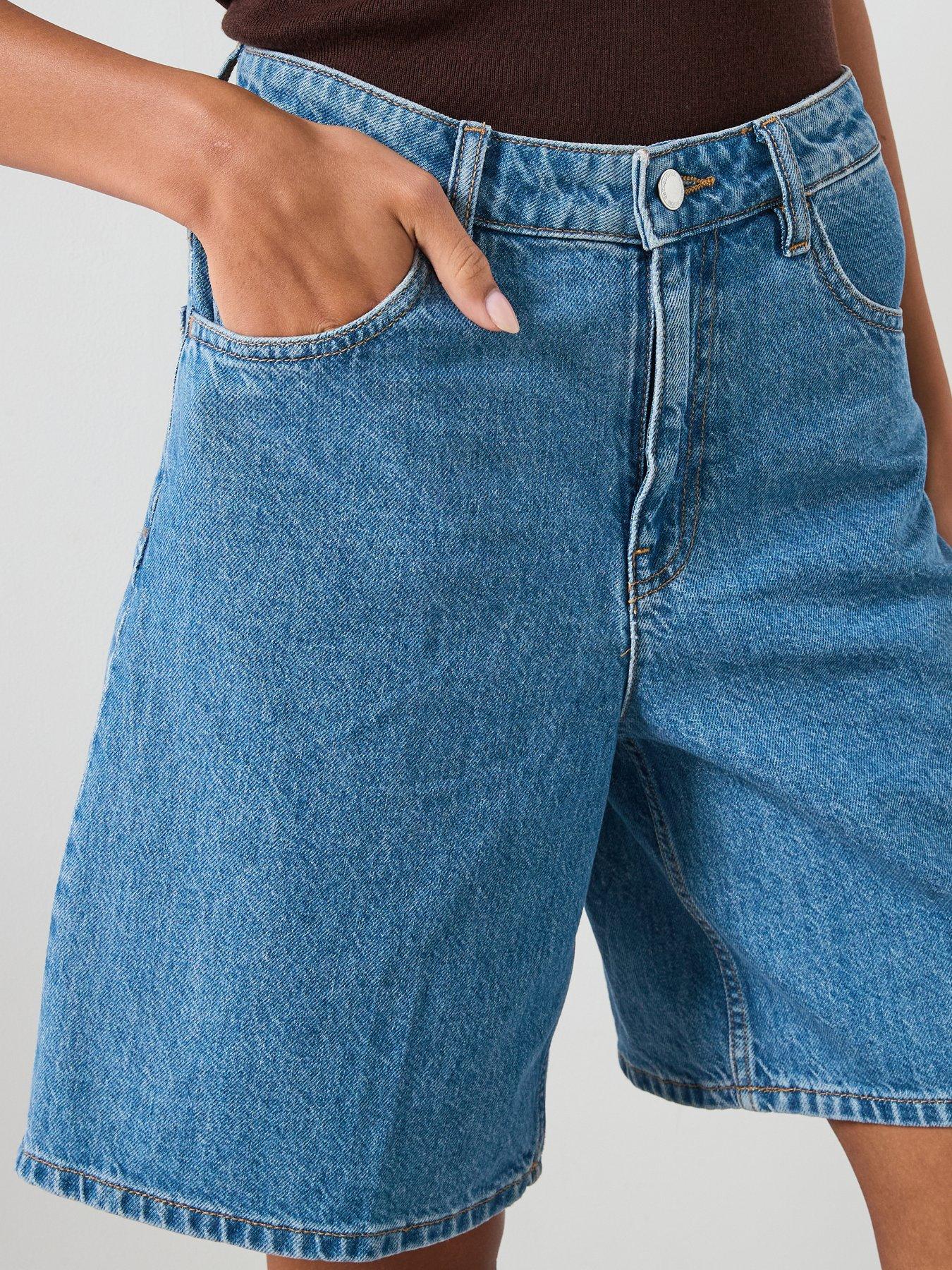 Image 4 of 6 of Mango High-waist Straight-fit Denim Shorts - Blue
