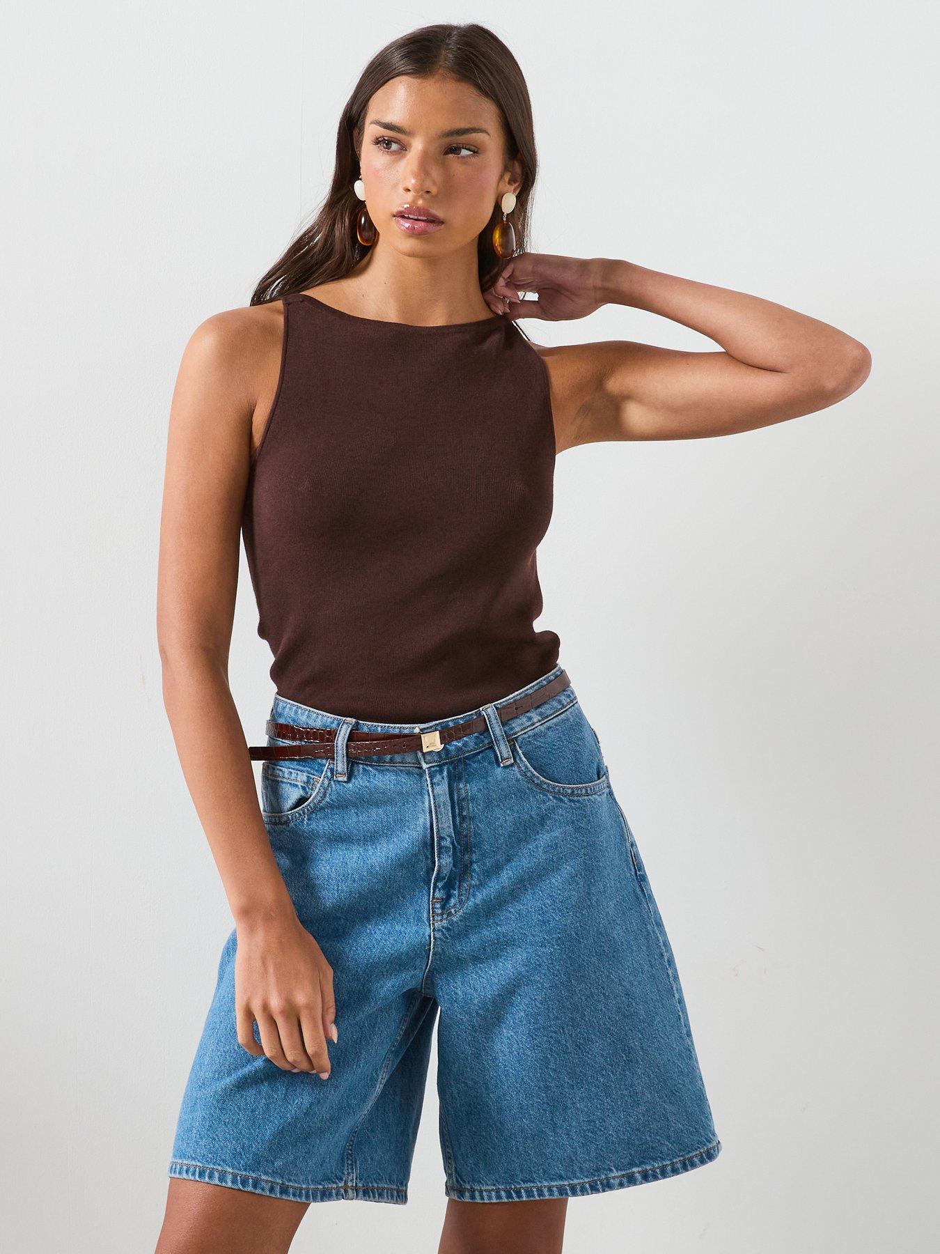 Image 5 of 6 of Mango High-waist Straight-fit Denim Shorts - Blue
