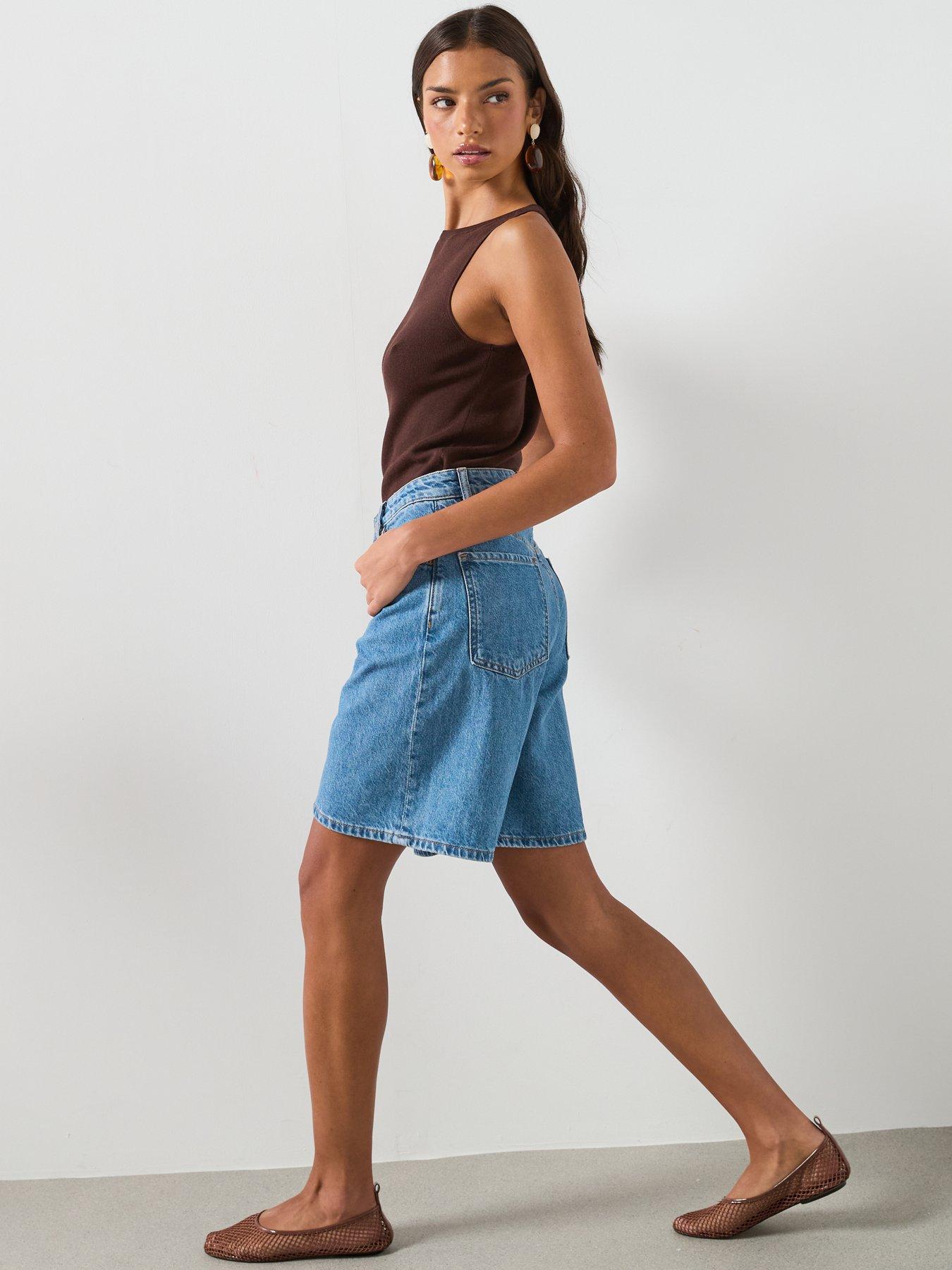 Image 6 of 6 of Mango High-waist Straight-fit Denim Shorts - Blue