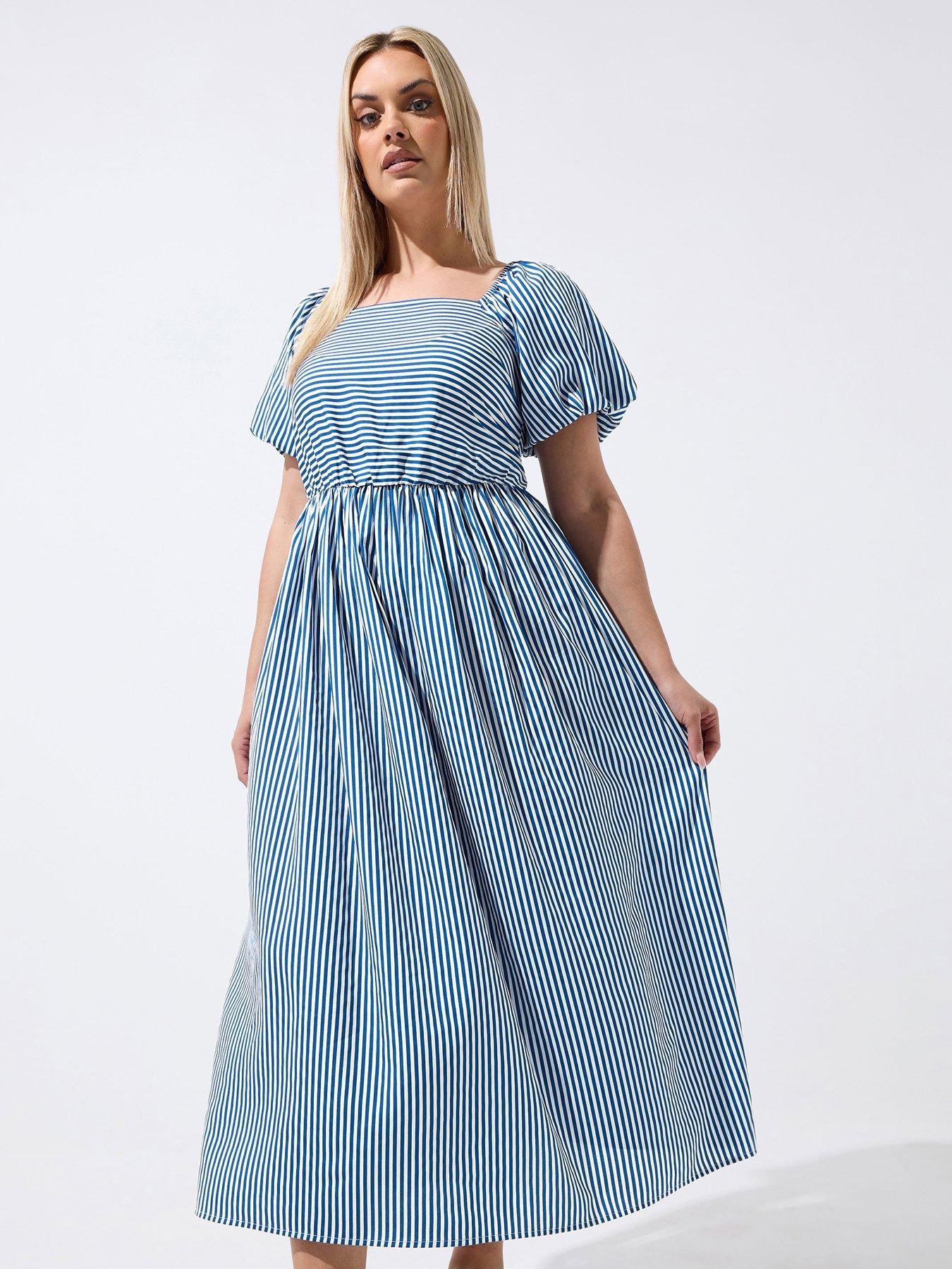 Yours Curve Stripe Puff Sleeve Dress