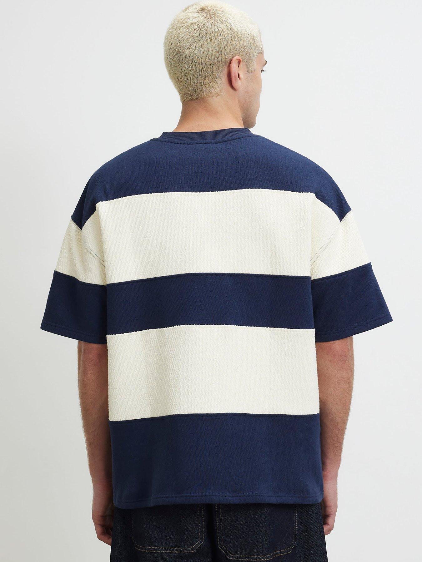Image 2 of 5 of River Island Men's Oversized Cotton Ame Saint Stripe T-Shirt - Navy