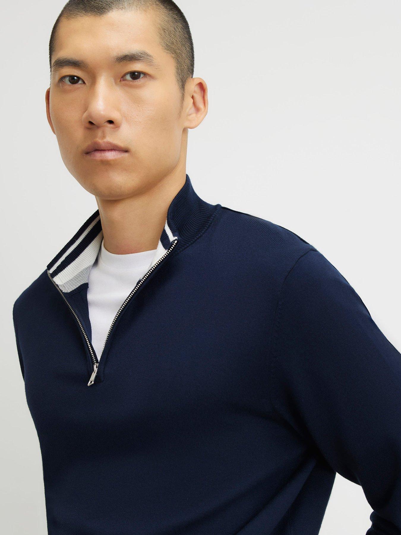 Image 4 of 6 of River Island Slim Fit Half Zip Jumper - Navy