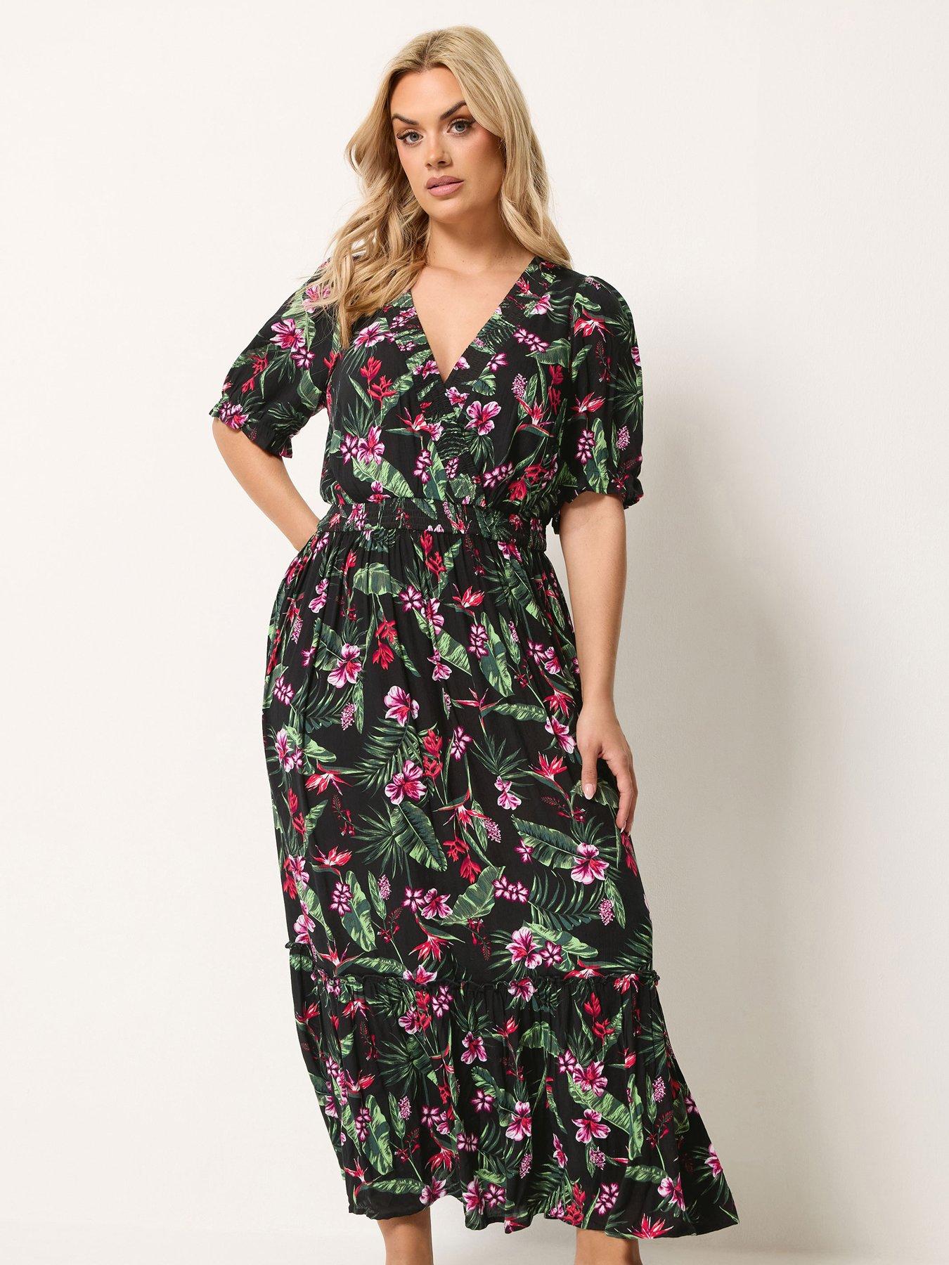 Yours Curve Shirred Maxi Dress - Black