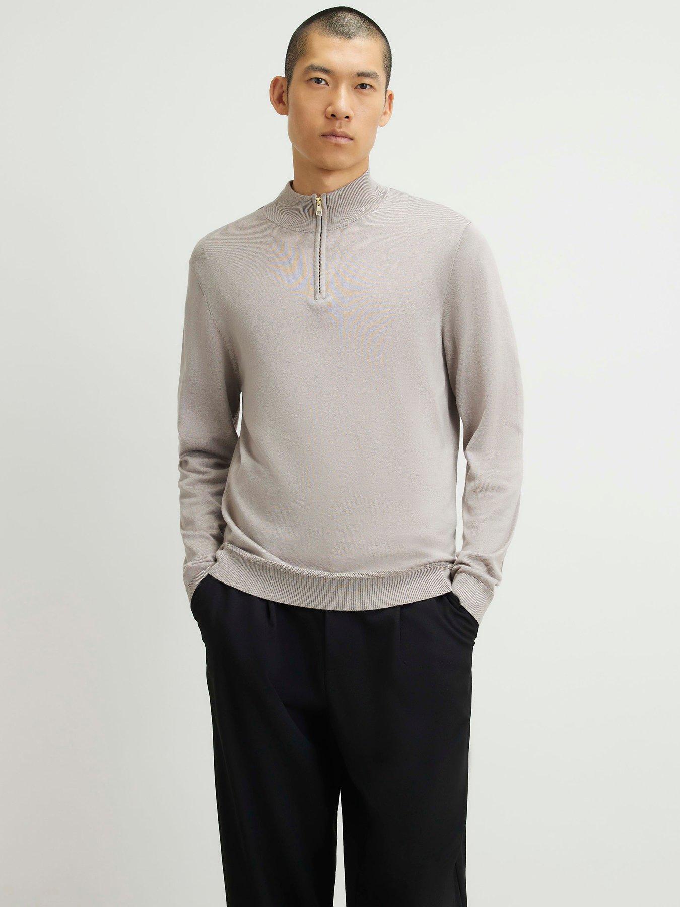 River Island Slim Fit Half Zip Jumper - Natural