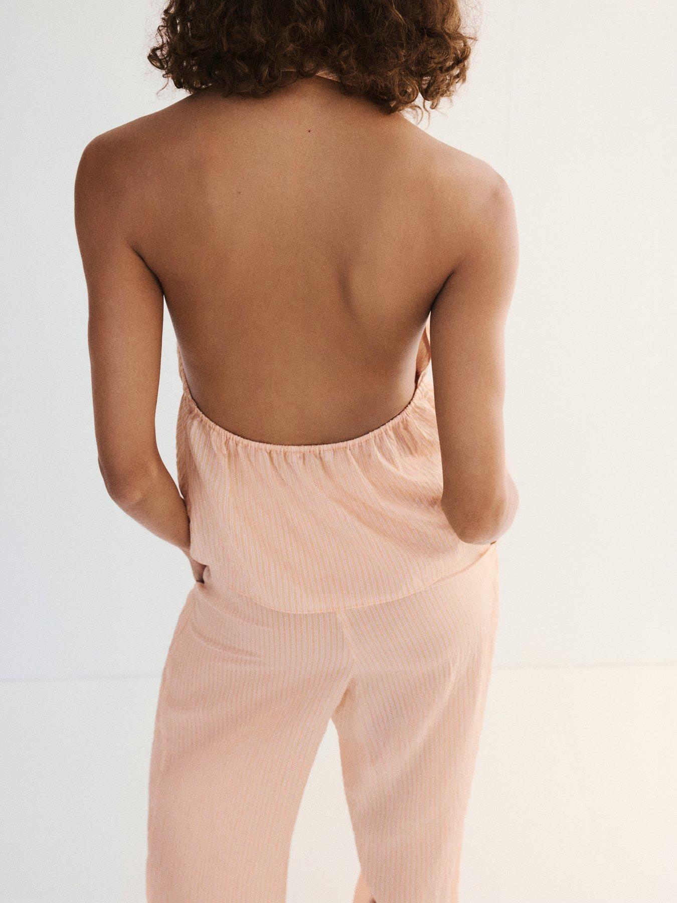Image 2 of 4 of Mango Striped Lyocell Co-ord Halter Top - Orange