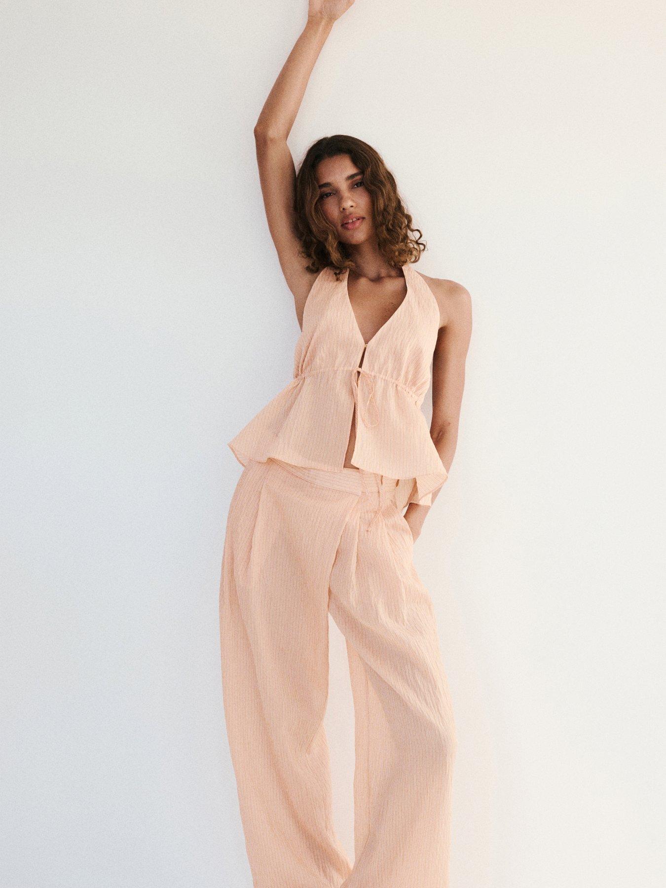 Image 3 of 4 of Mango Striped Lyocell Co-ord Halter Top - Orange